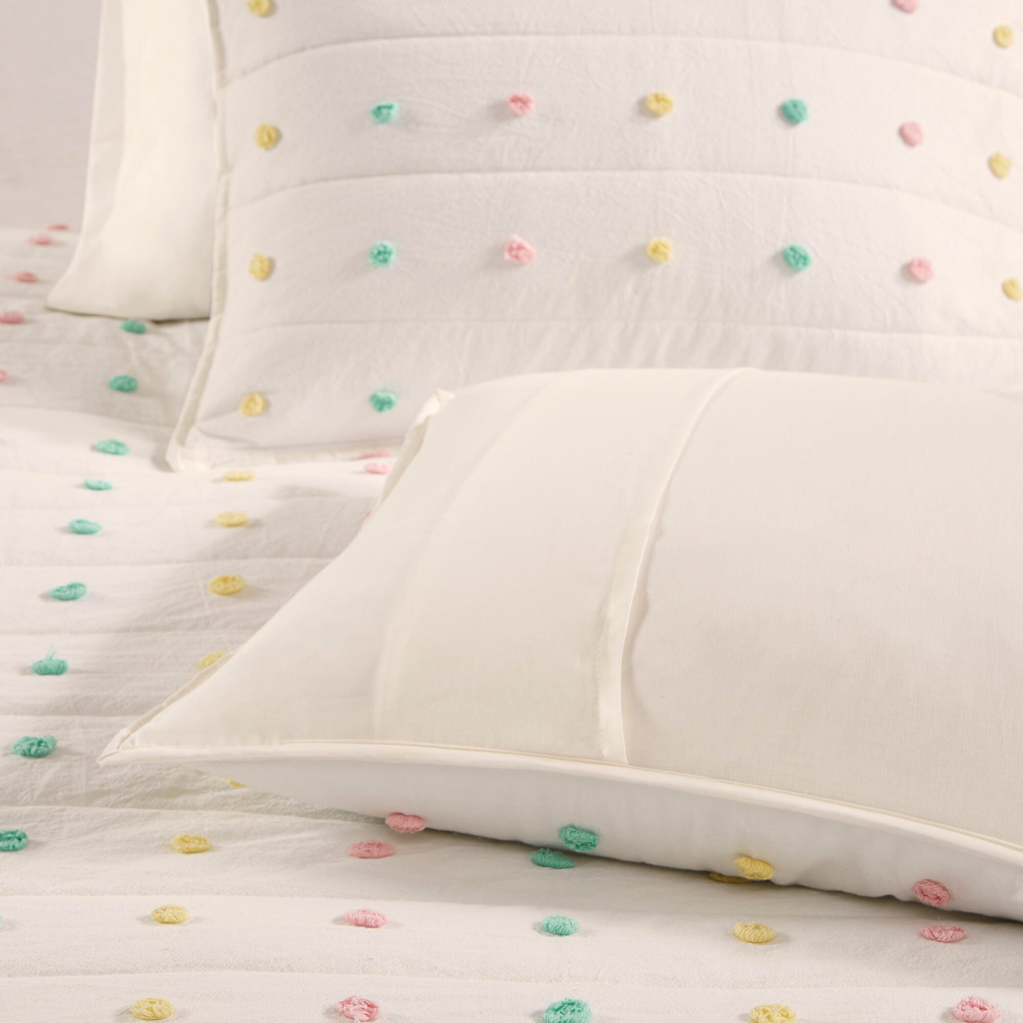 Ruthie Multi Full/Queen Cotton Jacquard Pom Pom Coverlet Set, Multi, large