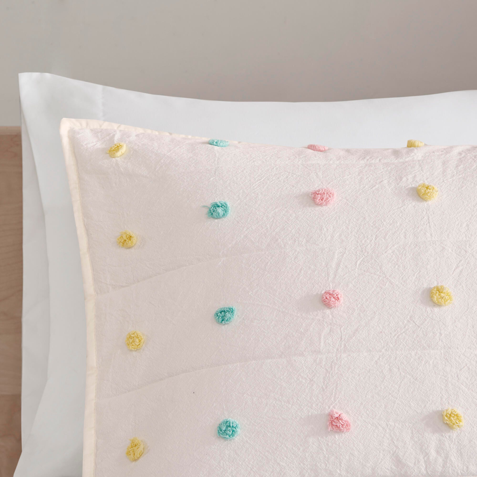 Ruthie Multi Full/Queen Cotton Jacquard Pom Pom Coverlet Set, Multi, large