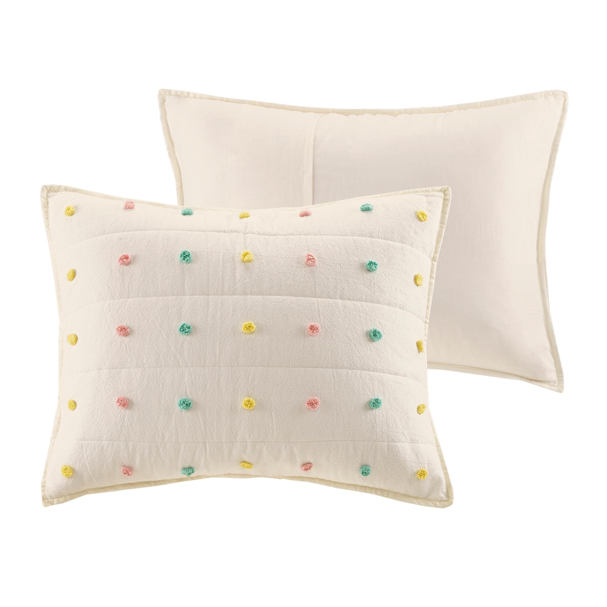 Ruthie Multi Full/Queen Cotton Jacquard Pom Pom Coverlet Set, Multi, large