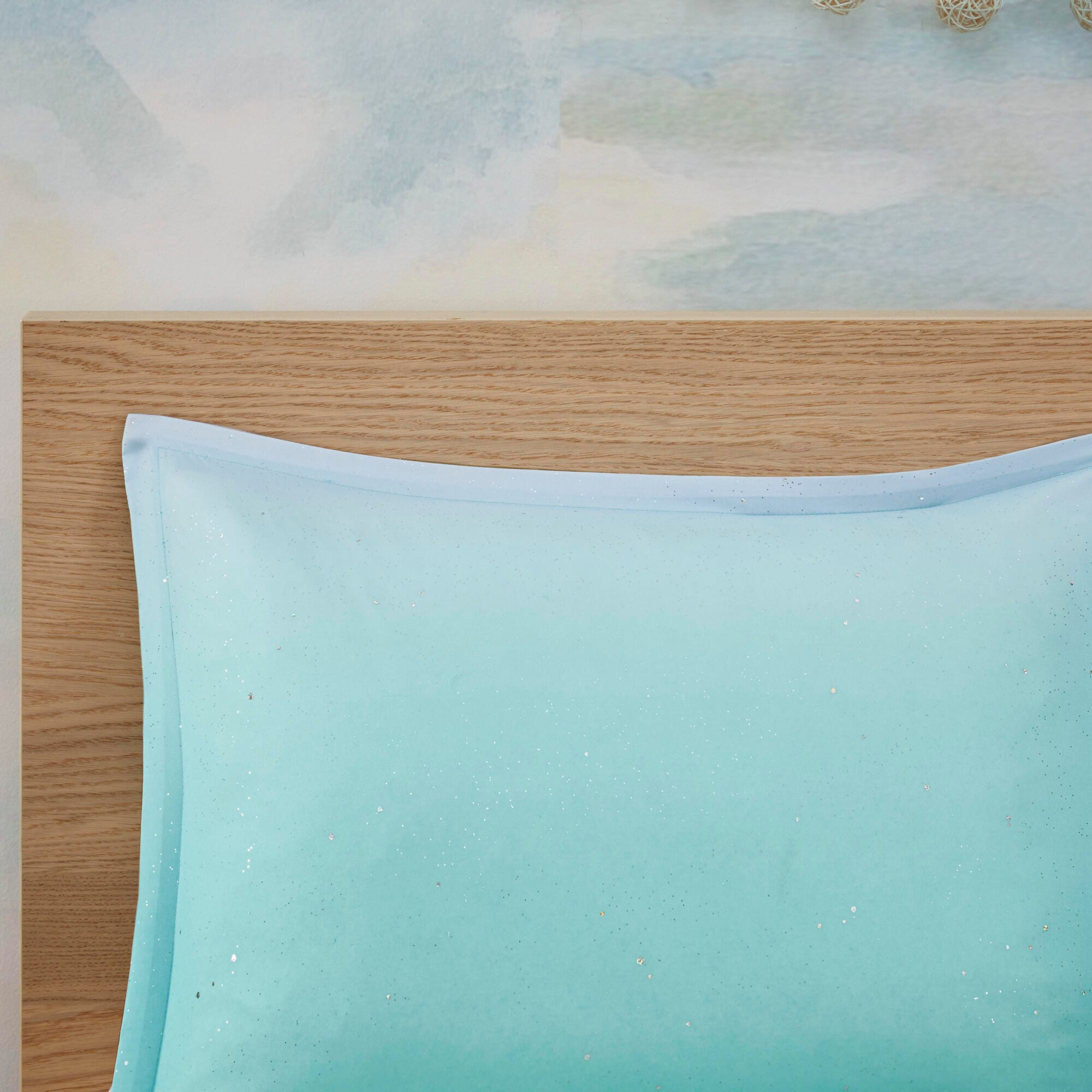 Celine Aqua Twin/Twin XL Metallic Glitter Printed Reversible Duvet Cover Set, Aqua, large