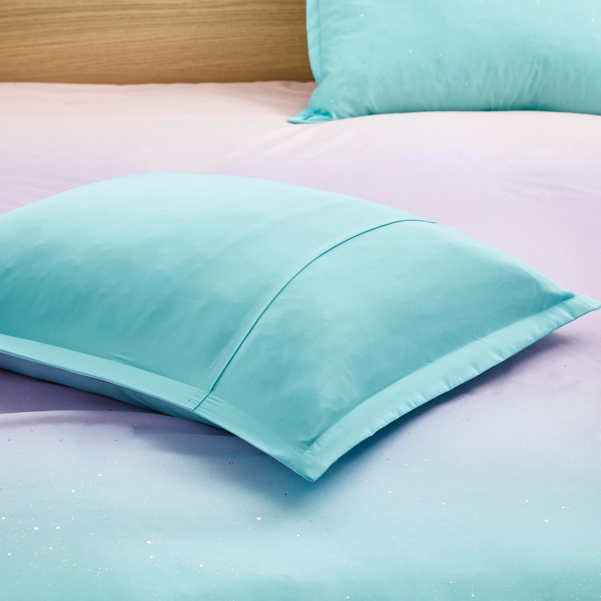 Celine Aqua Twin/Twin XL Metallic Glitter Printed Reversible Duvet Cover Set, Aqua, large