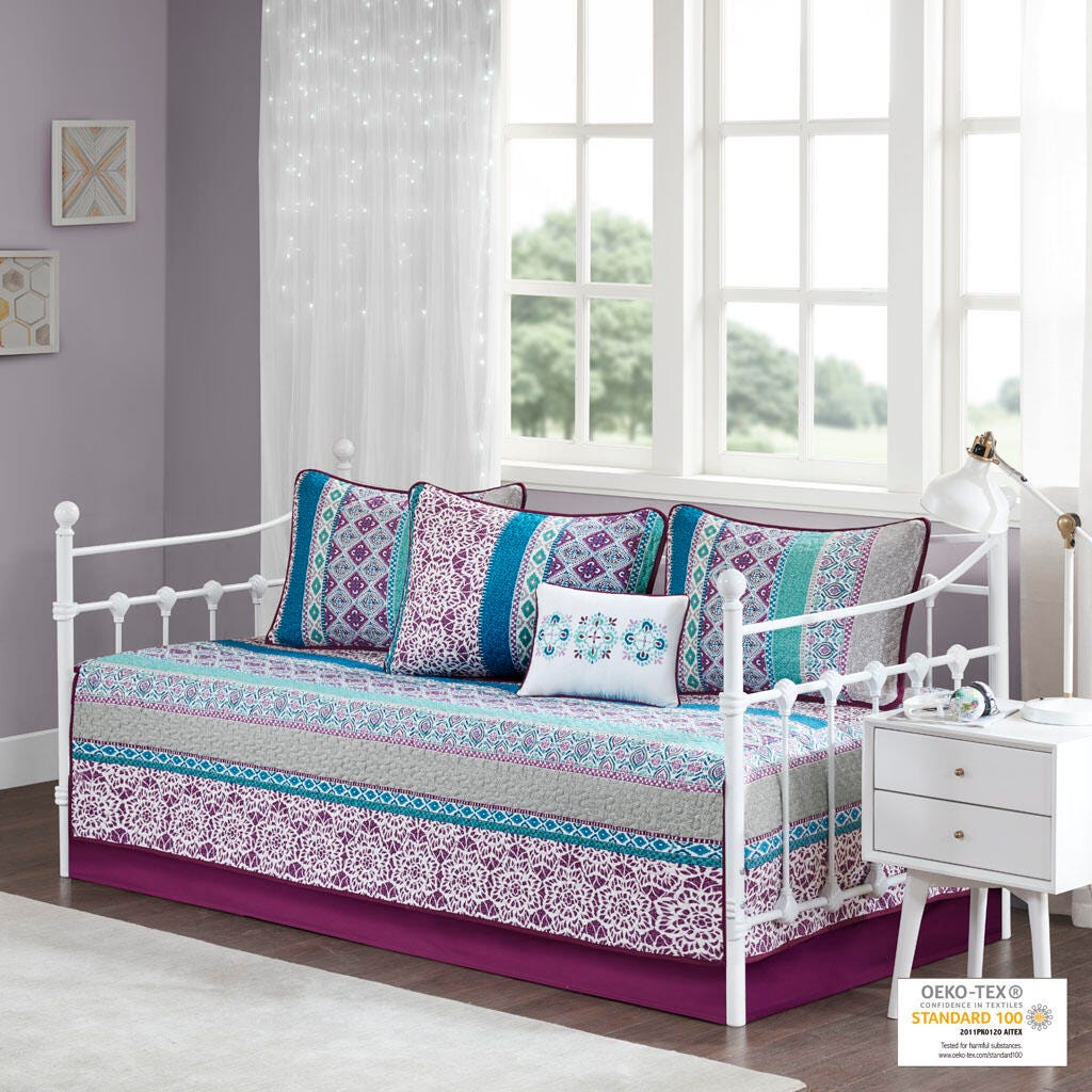 Celine Purple Daybed 6 Piece Boho Reversible Daybed Set, , large