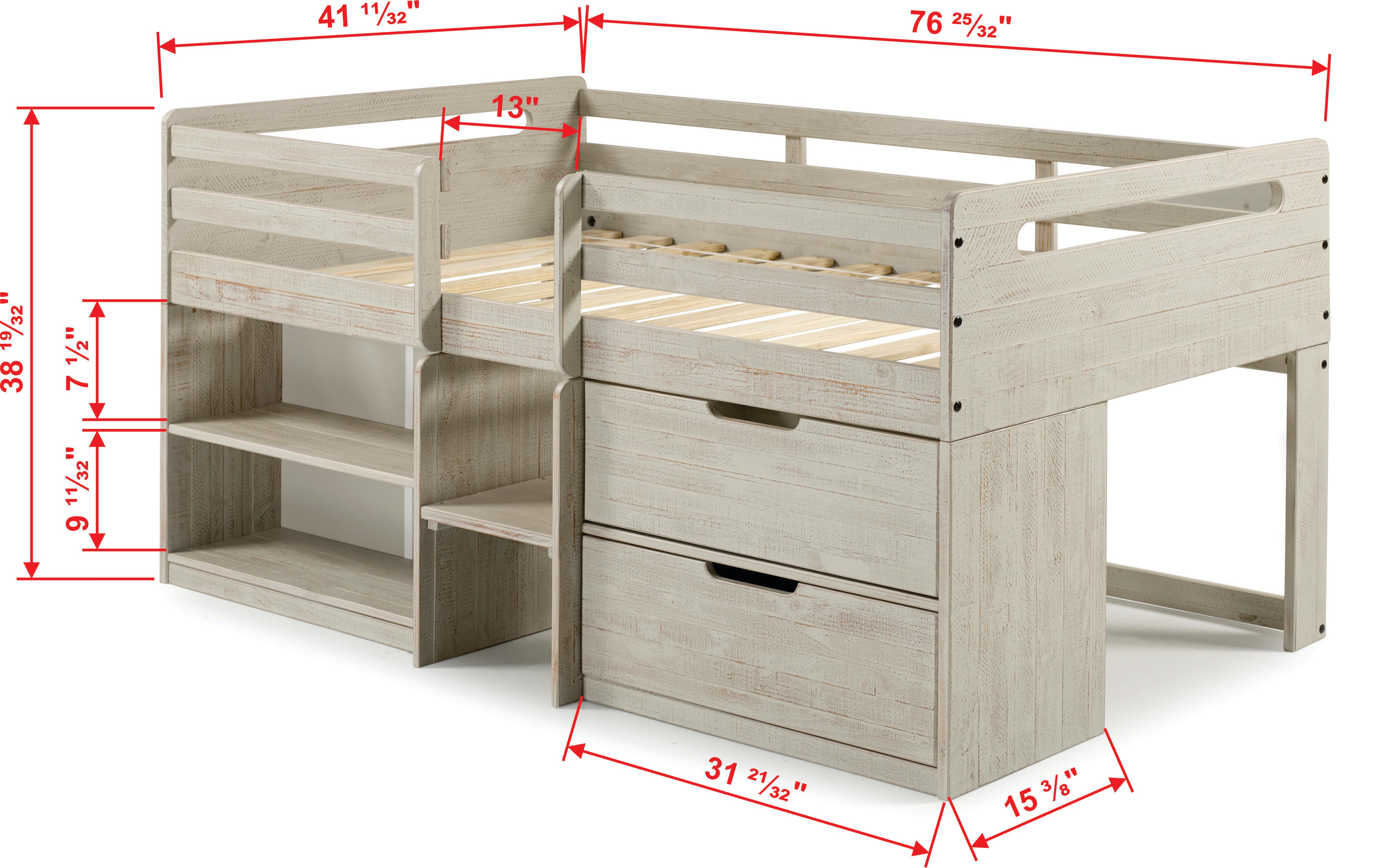 Donco Kids Twin Low Loft Rustic Light Grey, , large