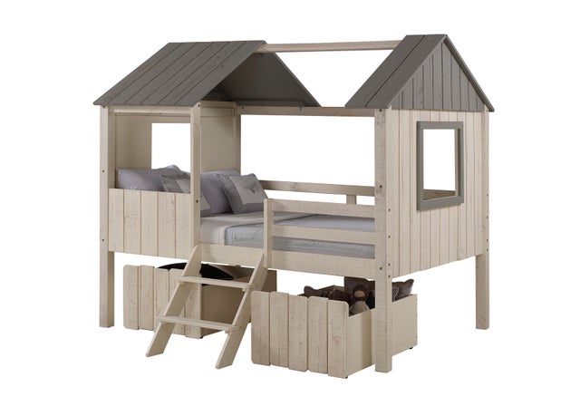 Donco Kids Full House Low Loft Rustic Sand/Rustic Grey With Dual Loft Drawers