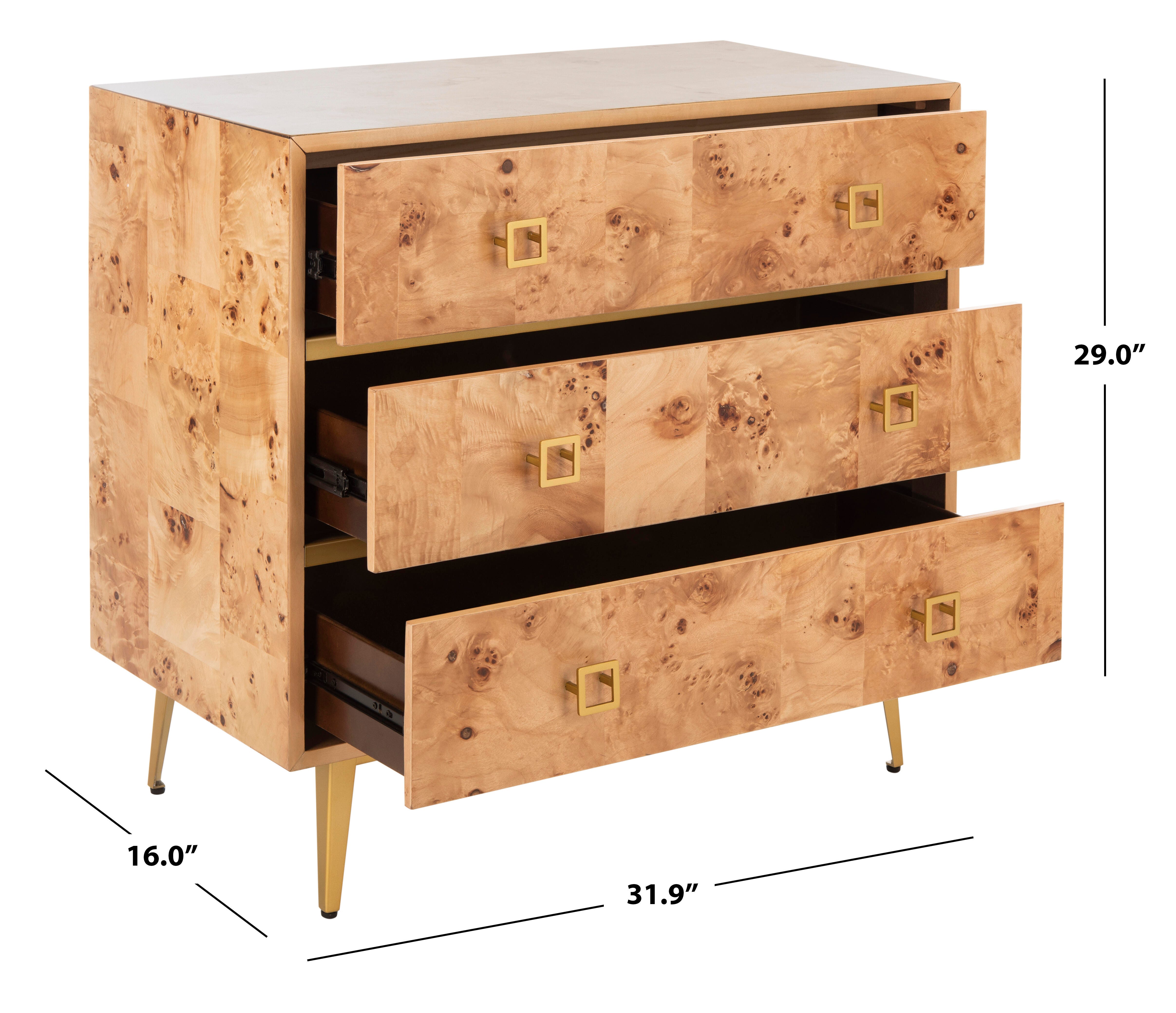 Katia 3 Drawer Chest, Natural/Gold, large