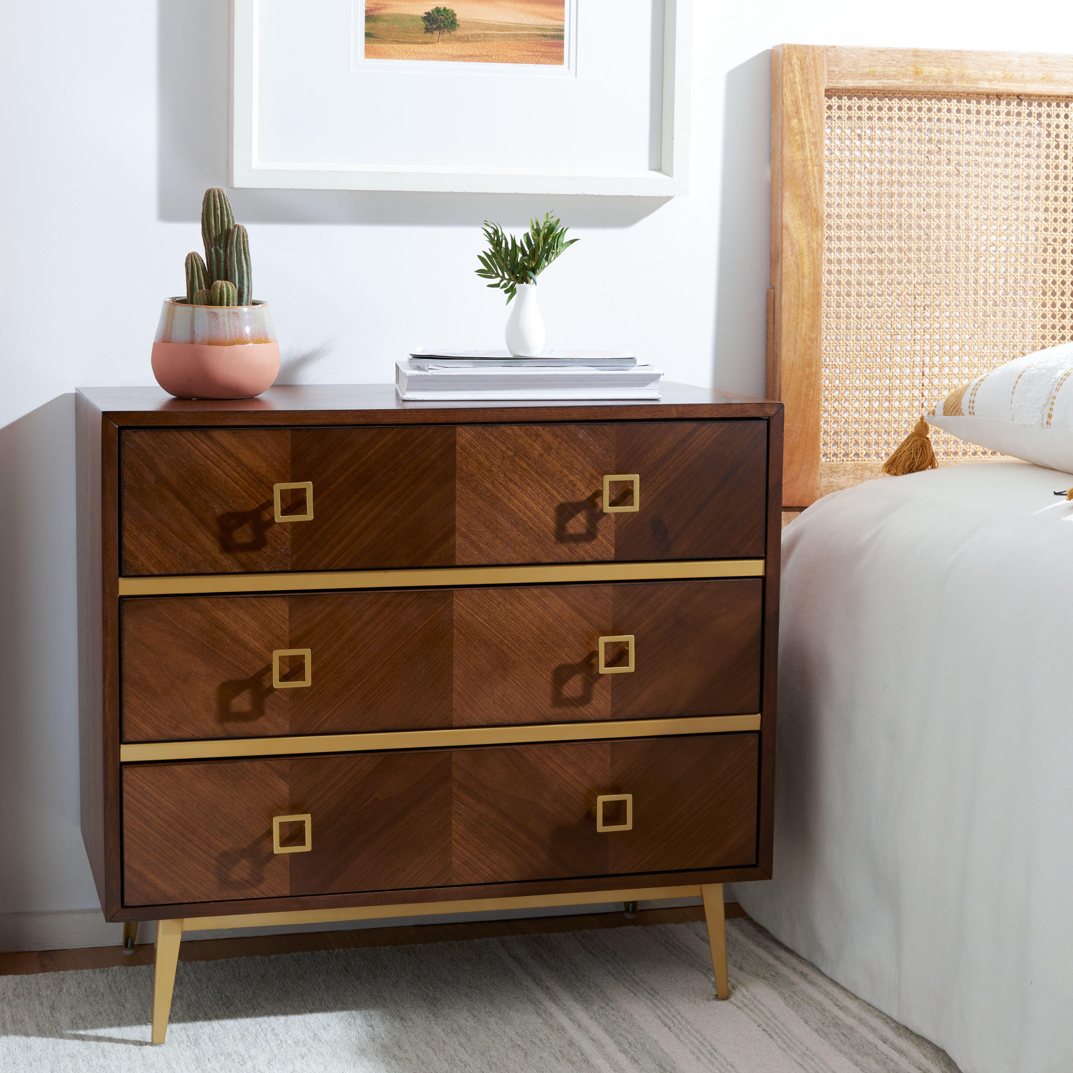 Katia 3 Drawer Chest, Mahogany/Gold, large