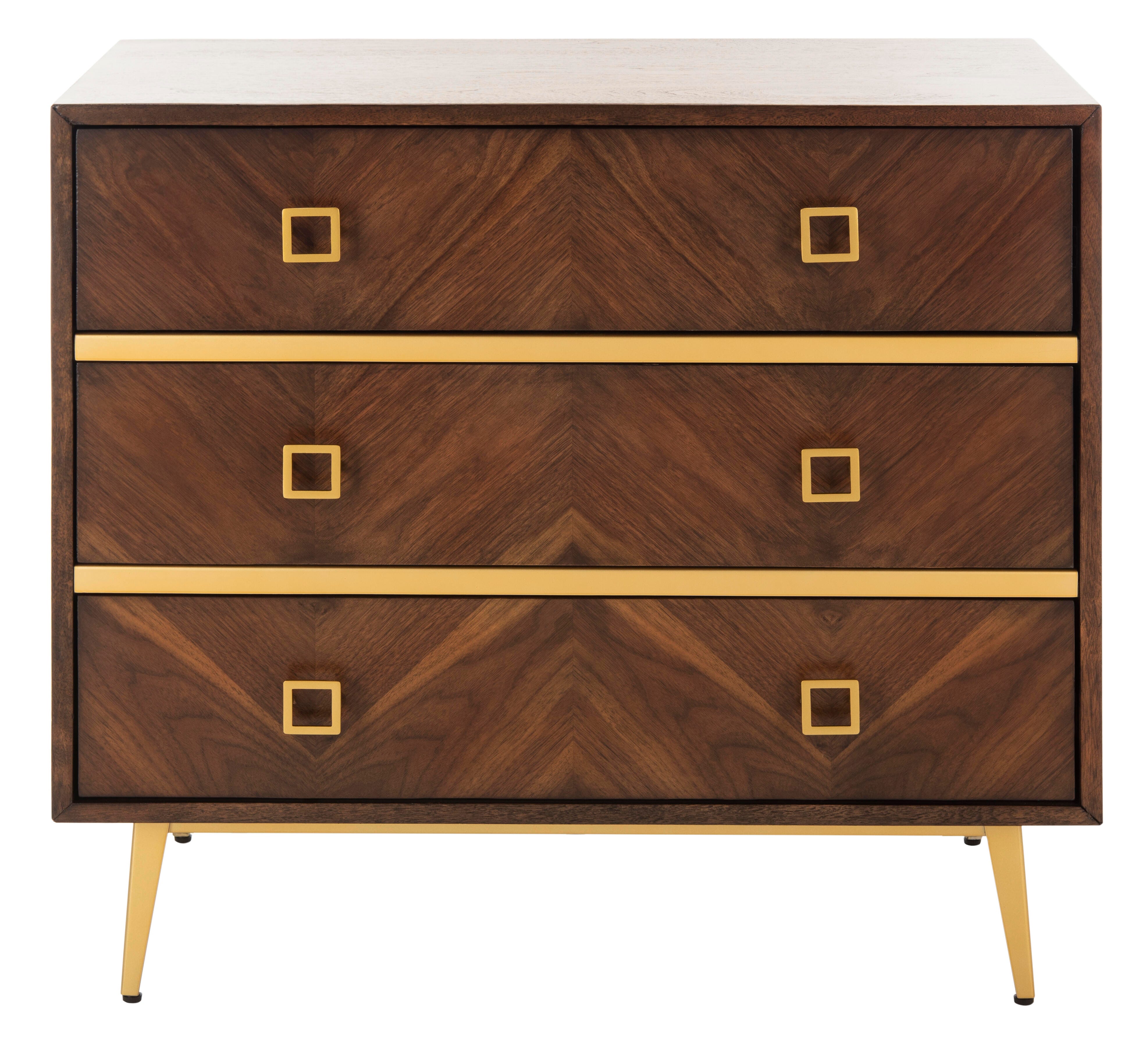 Katia 3 Drawer Chest, Mahogany/Gold, large