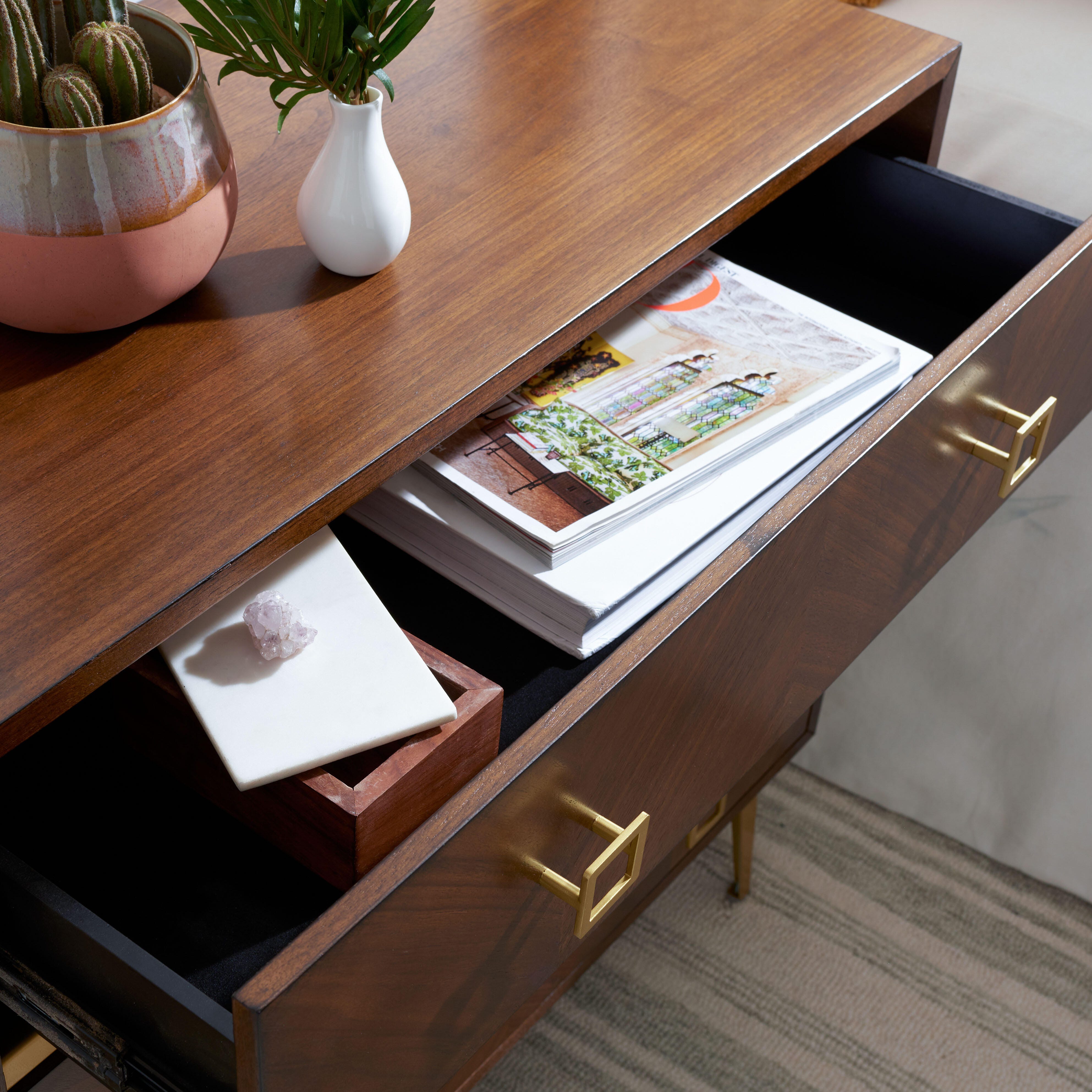 Katia 3 Drawer Chest, Mahogany/Gold, large