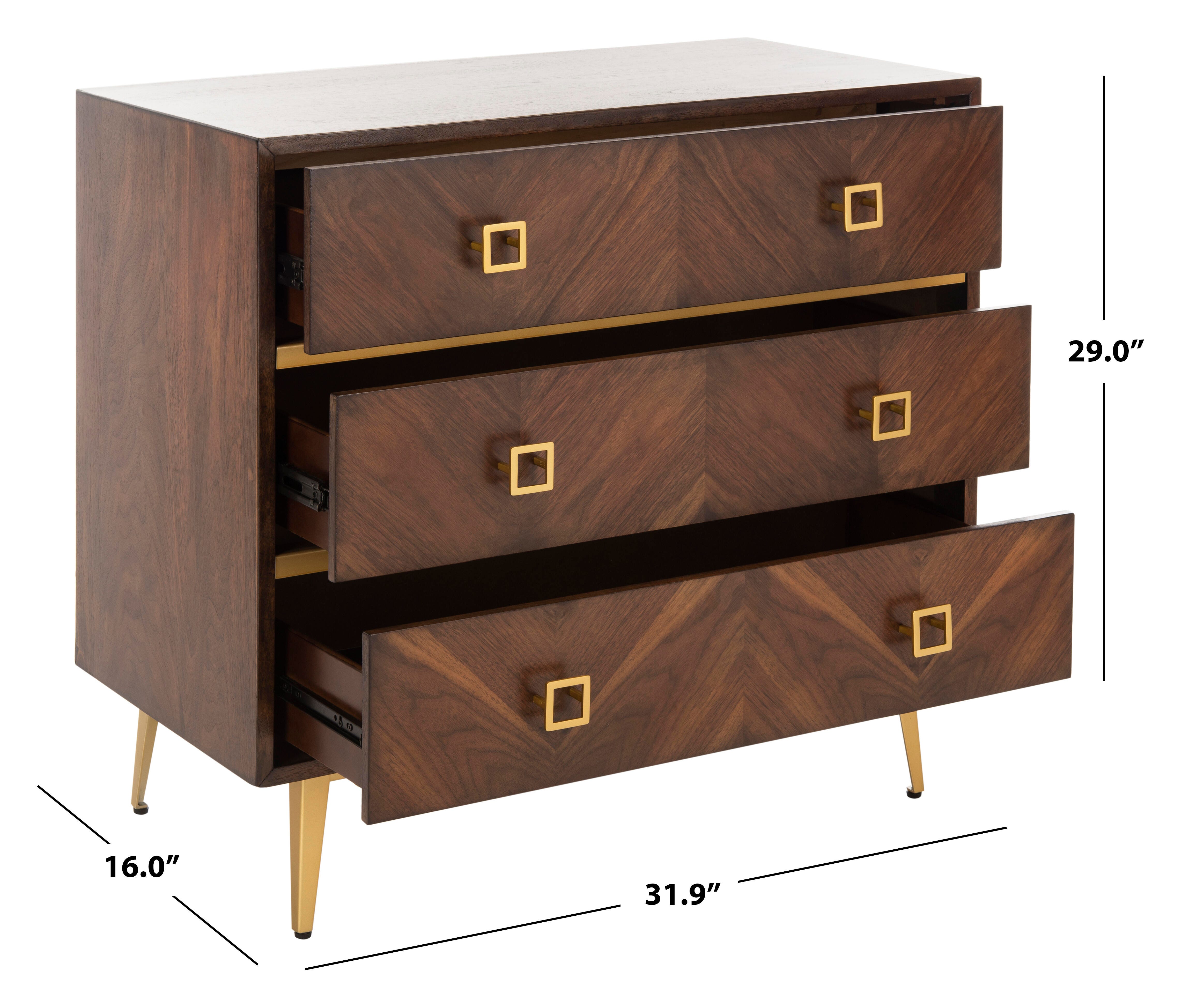 Katia 3 Drawer Chest, Mahogany/Gold, large