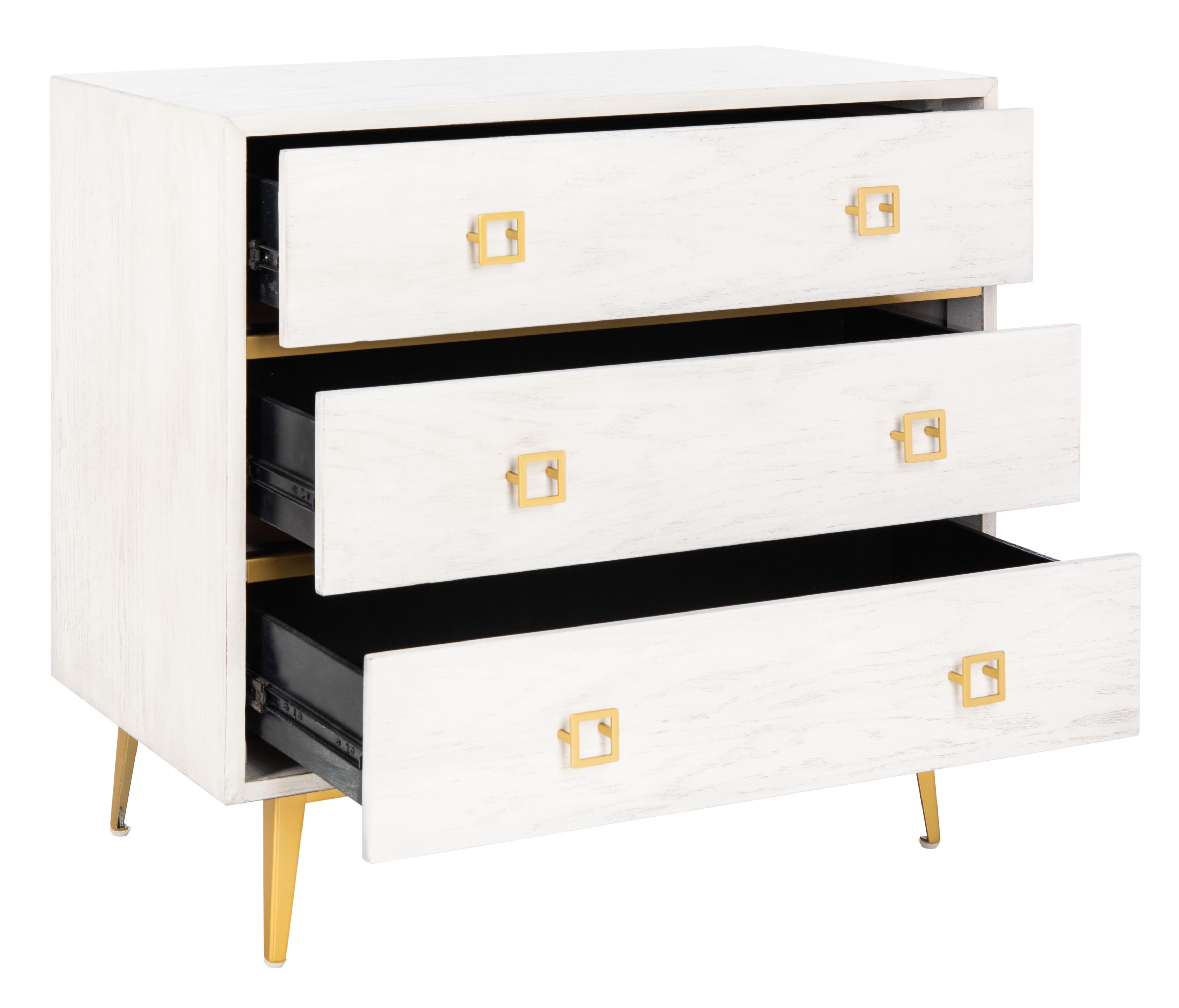 Katia 3 Drawer Chest, White Wash/Gold, large