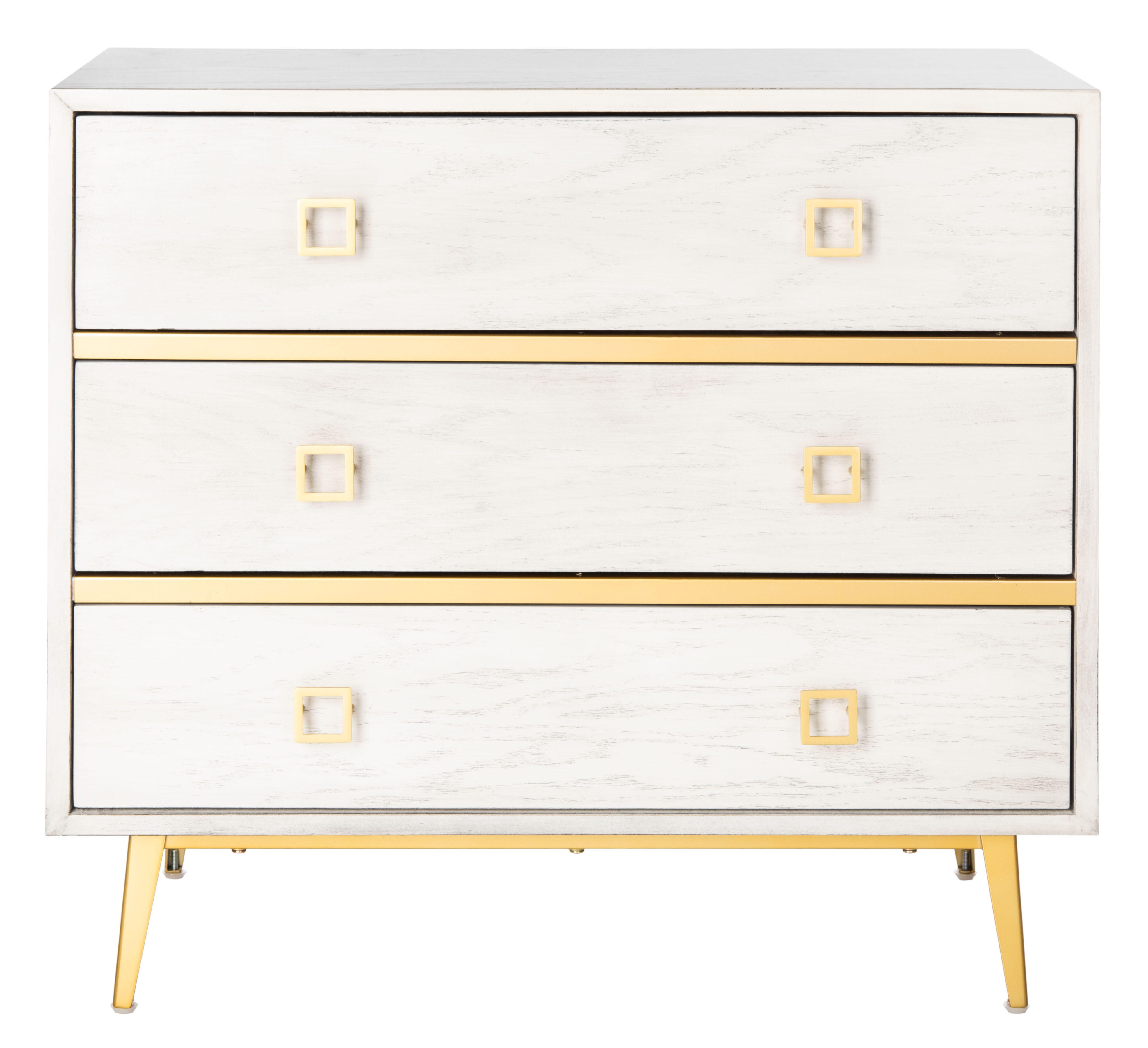 Katia 3 Drawer Chest, White Wash/Gold, large