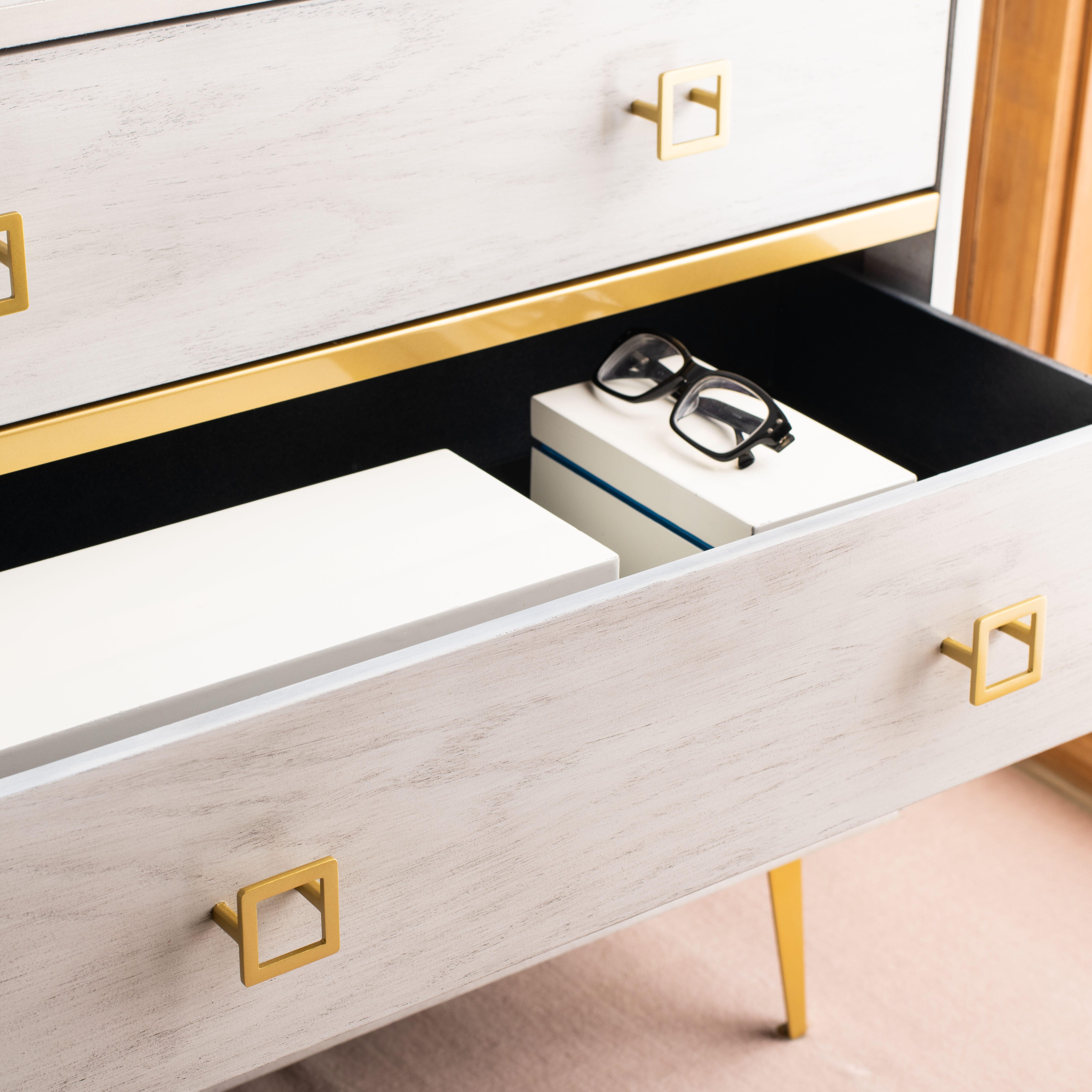 Katia 3 Drawer Chest, White Wash/Gold, large
