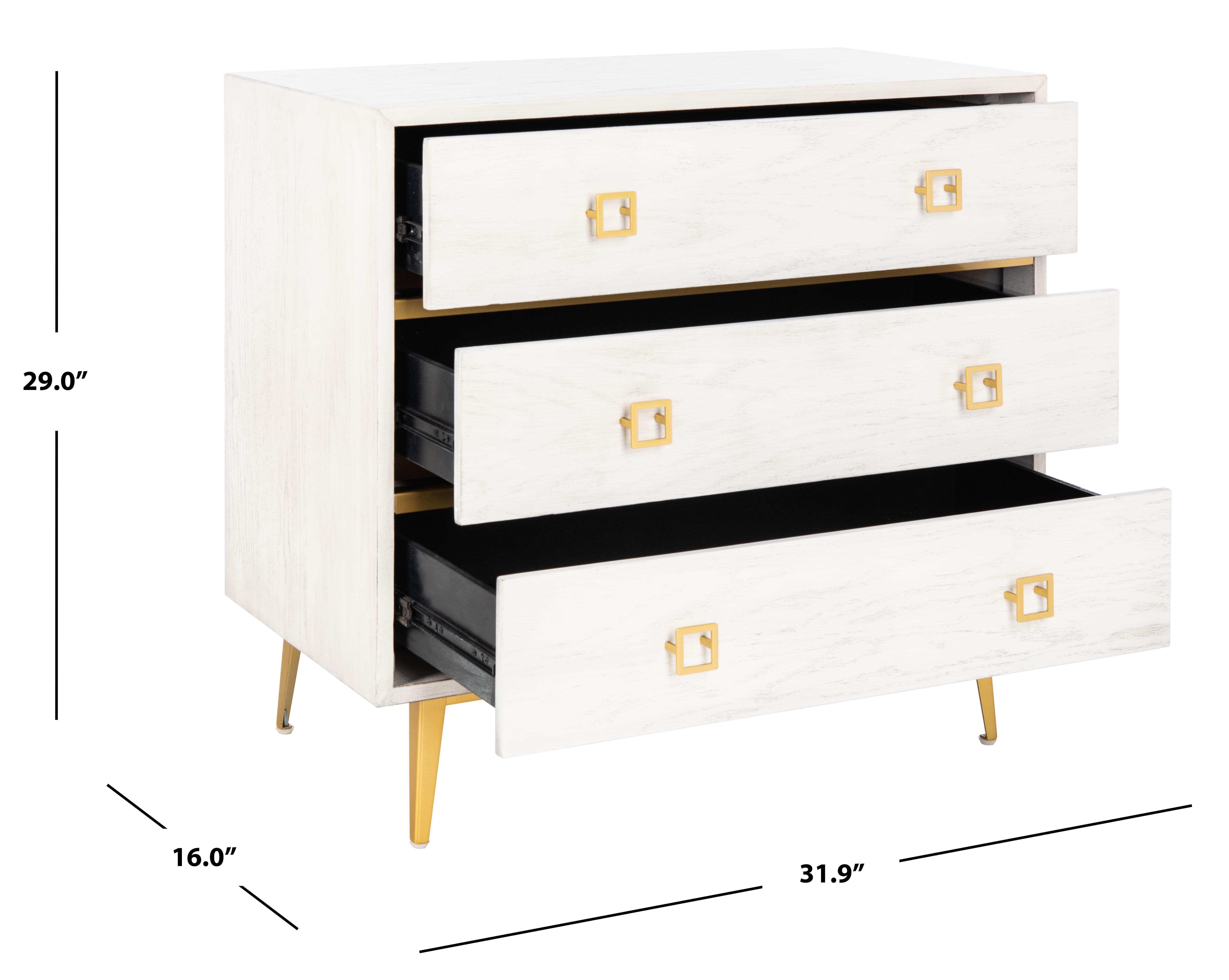 Katia 3 Drawer Chest, White Wash/Gold, large