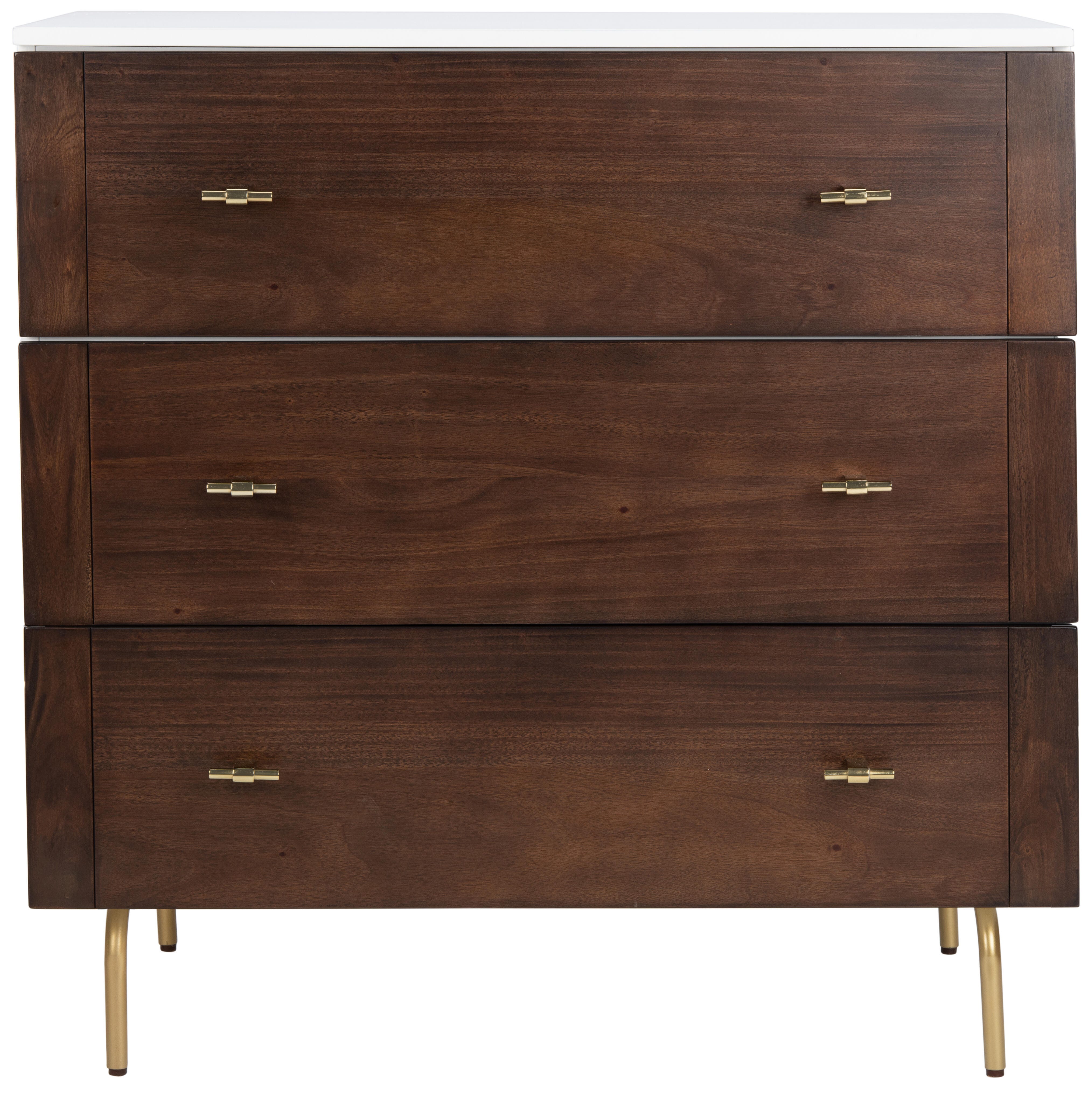 Safavieh Genevieve 36" 3 Drawer Dresser, White/Walnut, large