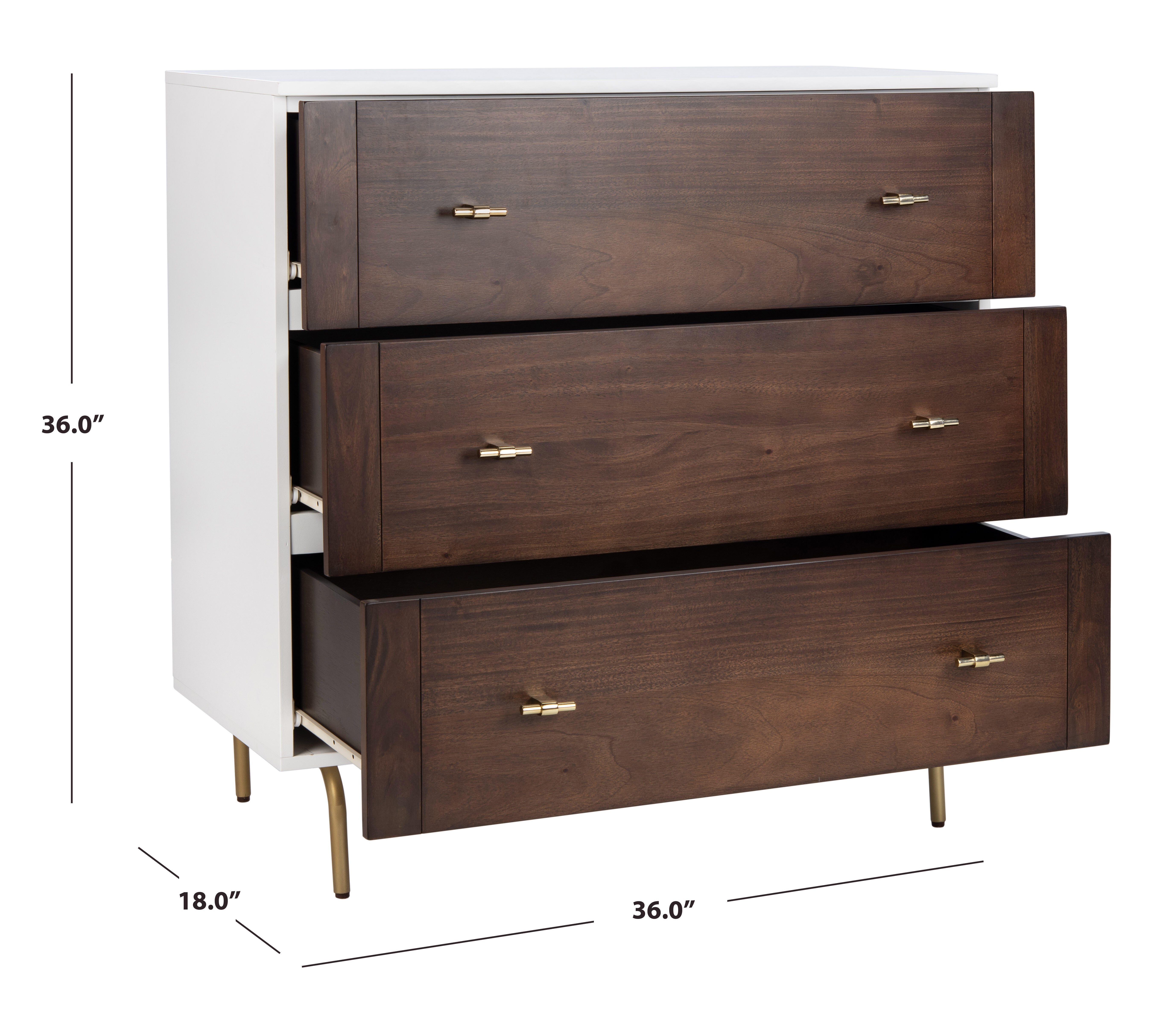Safavieh Genevieve 36" 3 Drawer Dresser, White/Walnut, large