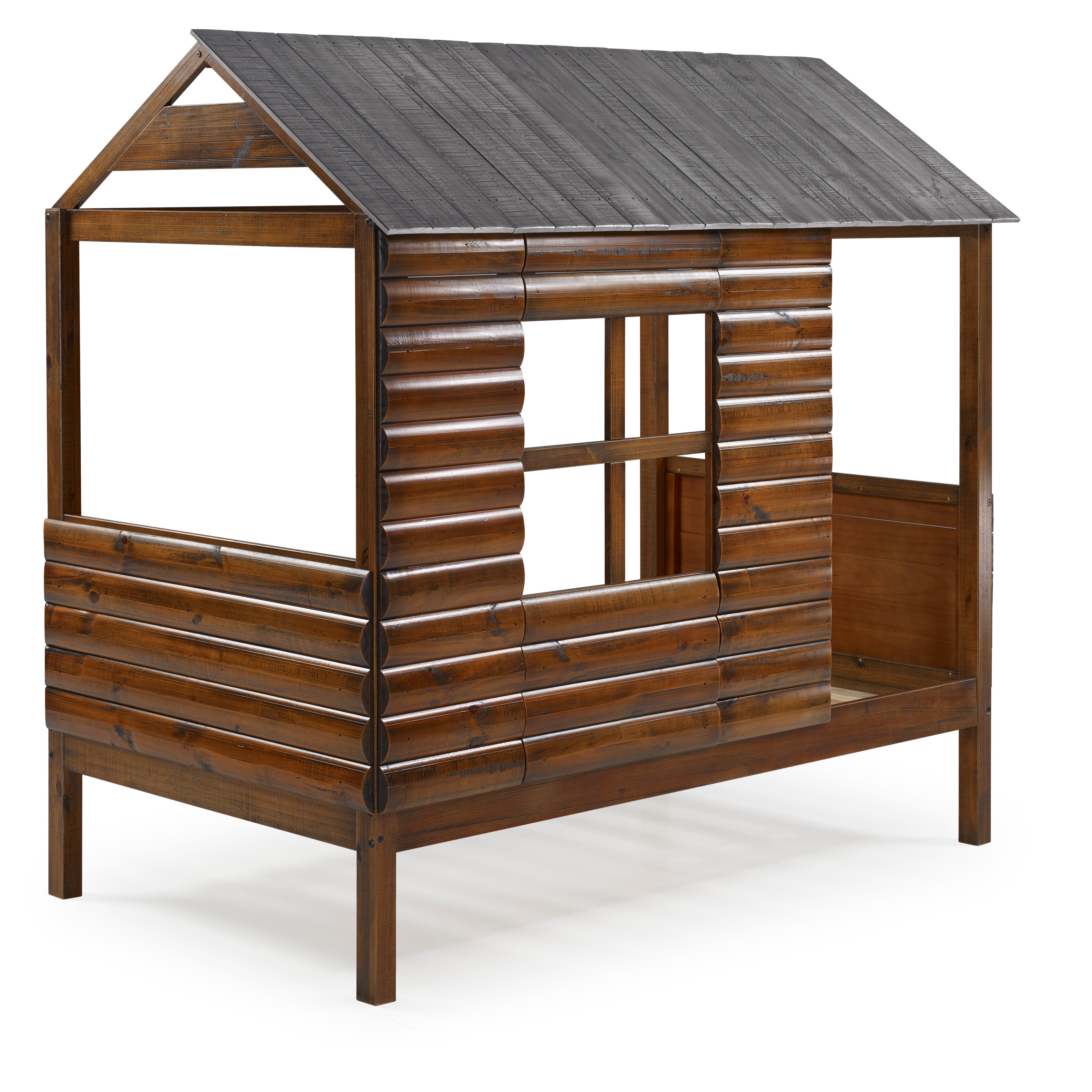 Donco Kids Twin Log Cabin Low Loft Rustic Walnut, , large