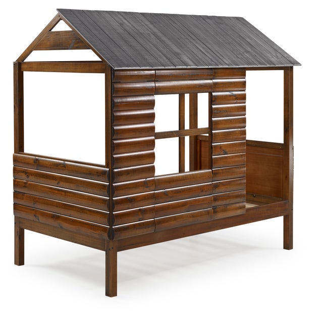 Donco Kids Twin Log Cabin Low Loft Rustic Walnut