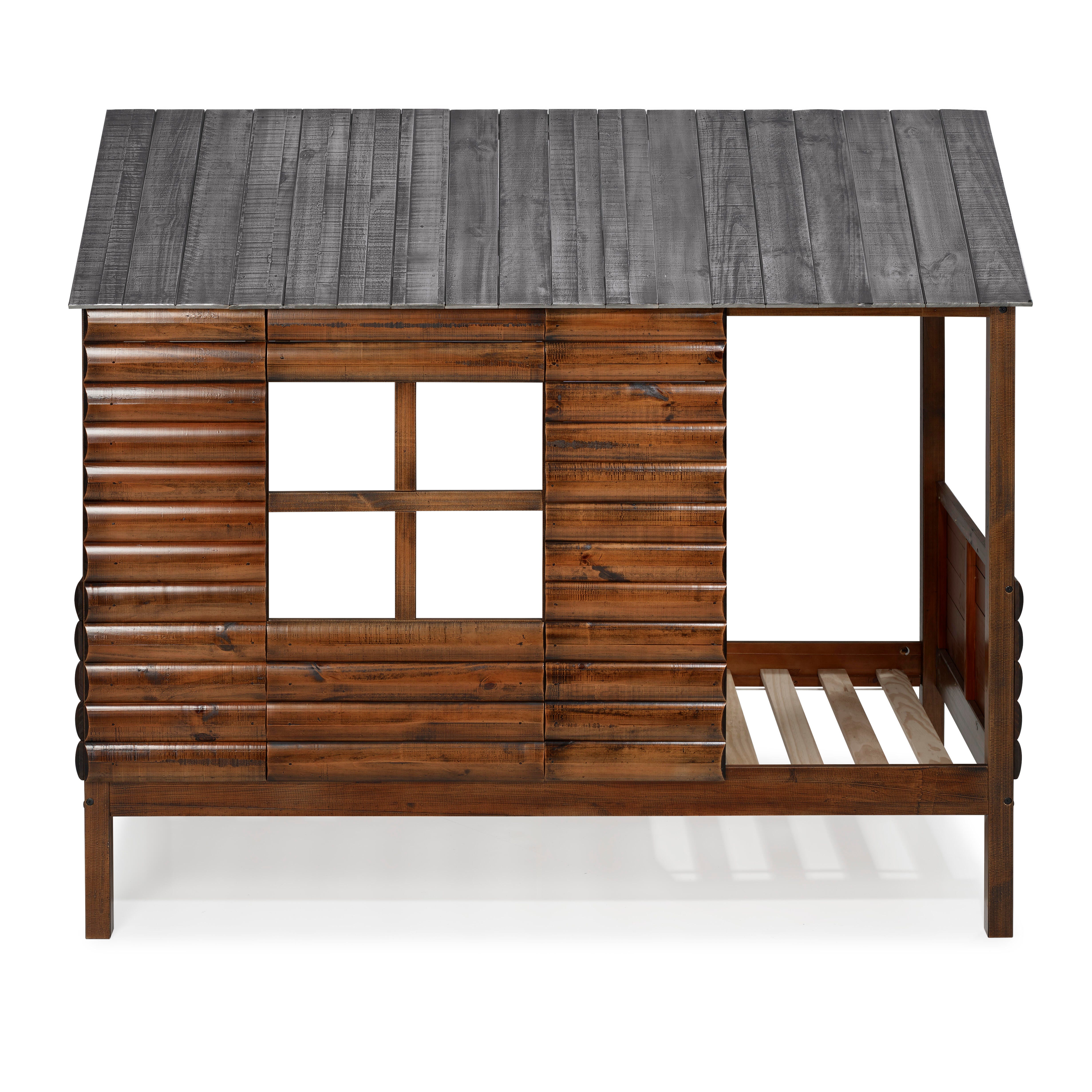 Donco Kids Twin Log Cabin Low Loft Rustic Walnut, , swatch