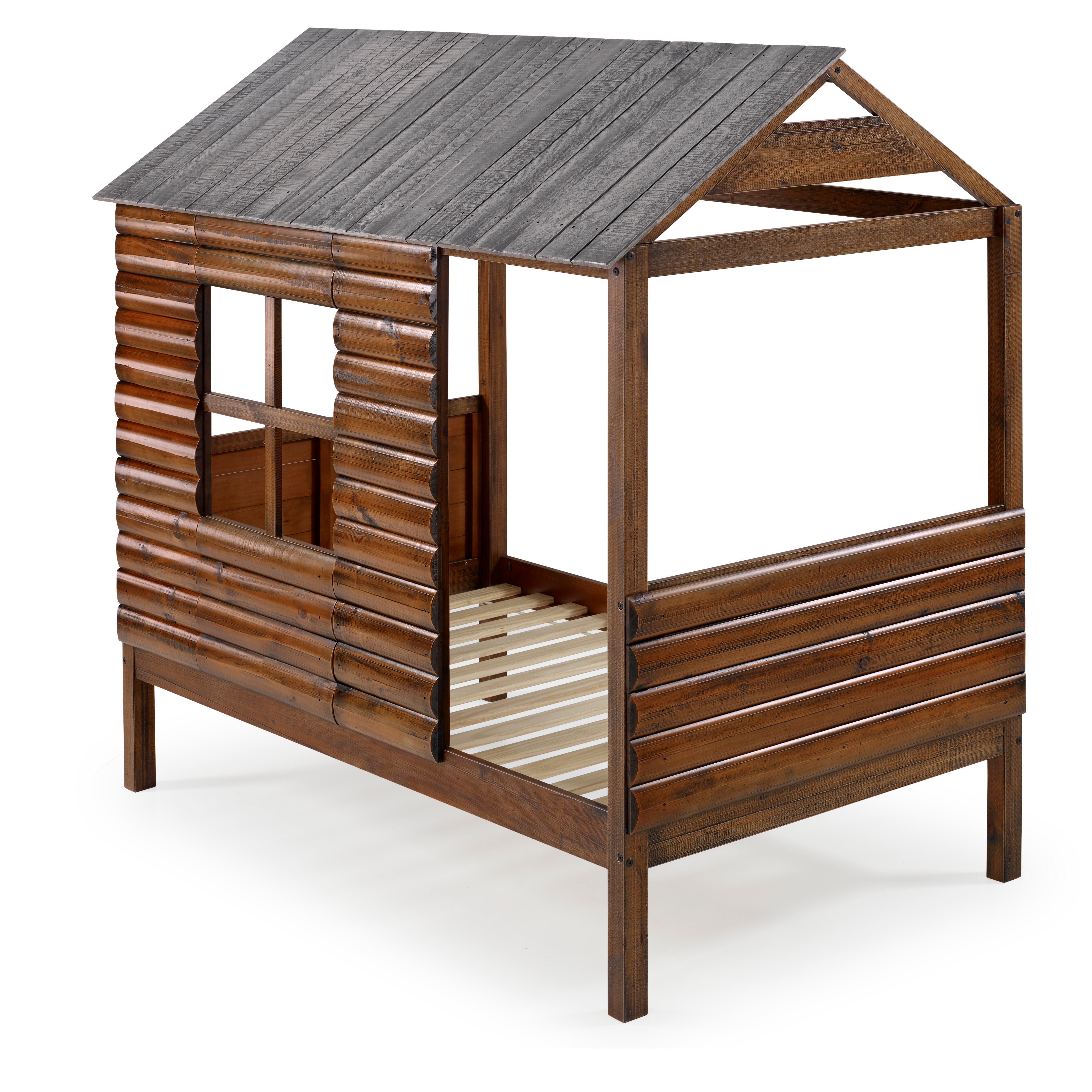 Donco Kids Twin Log Cabin Low Loft Rustic Walnut, , large
