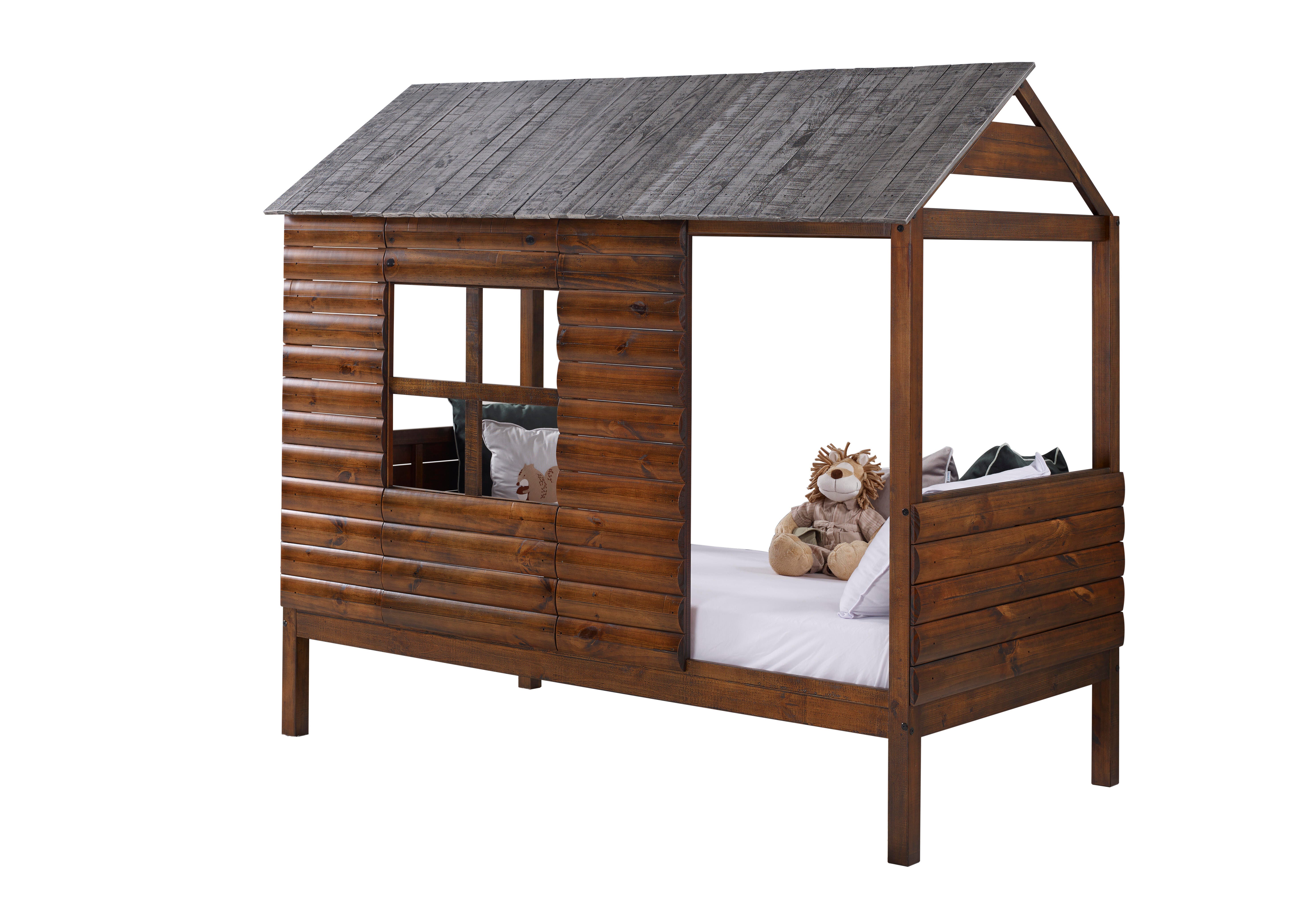Donco Kids Twin Log Cabin Low Loft Rustic Walnut, , large