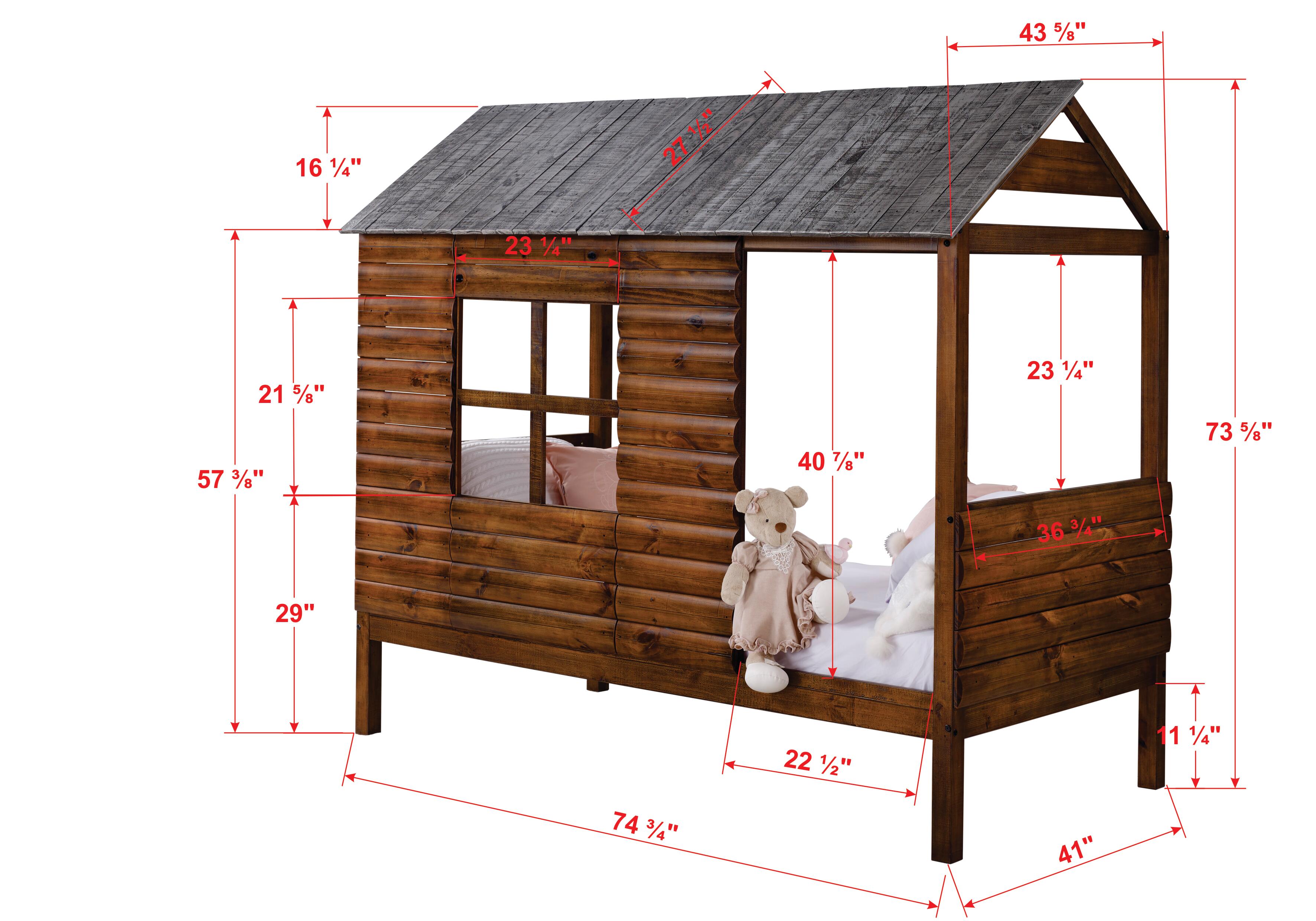 Donco Kids Twin Log Cabin Low Loft Rustic Walnut, , large