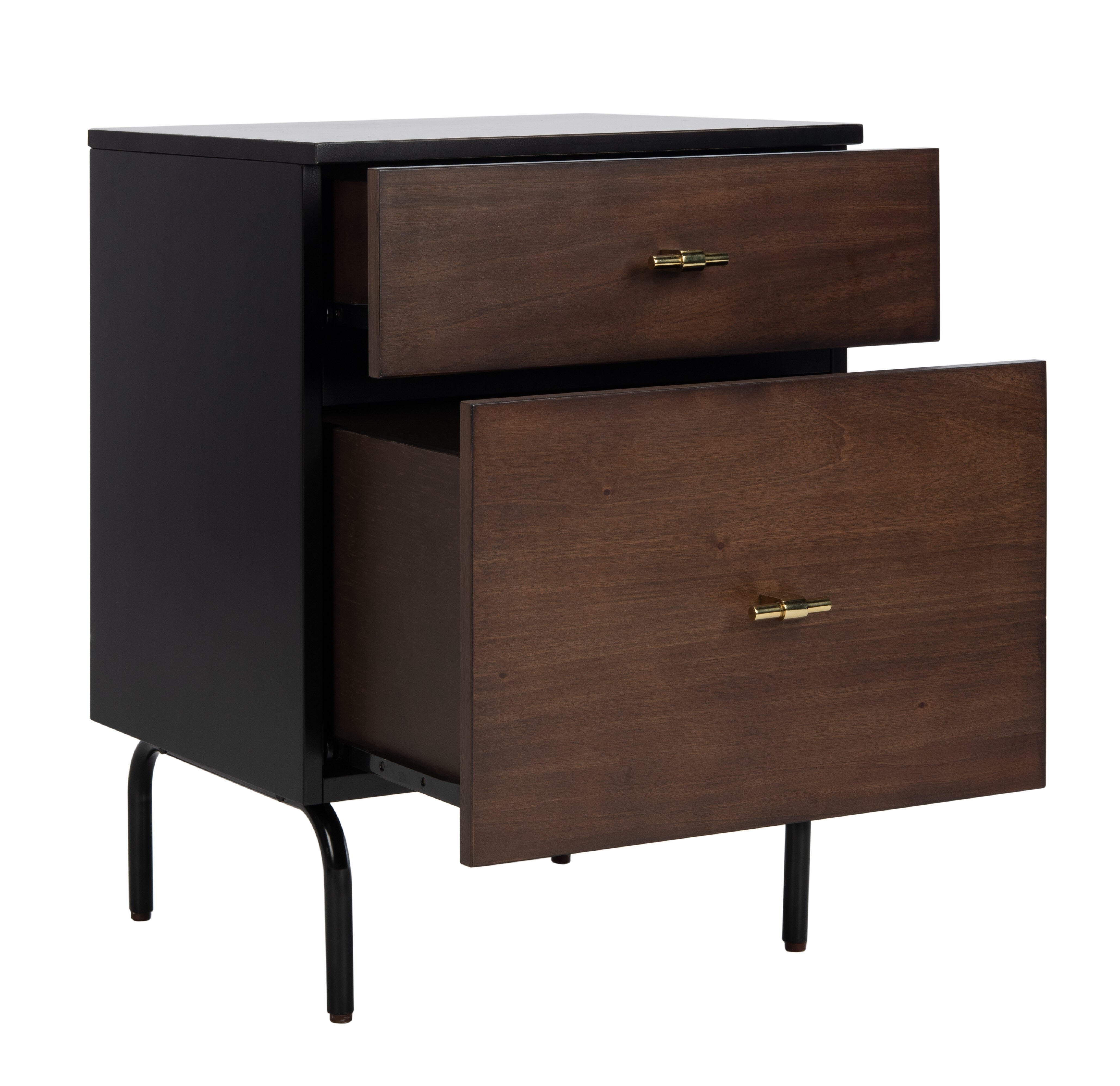 Genevieve 2 Drawer Nightstand, Walnut/Black, large
