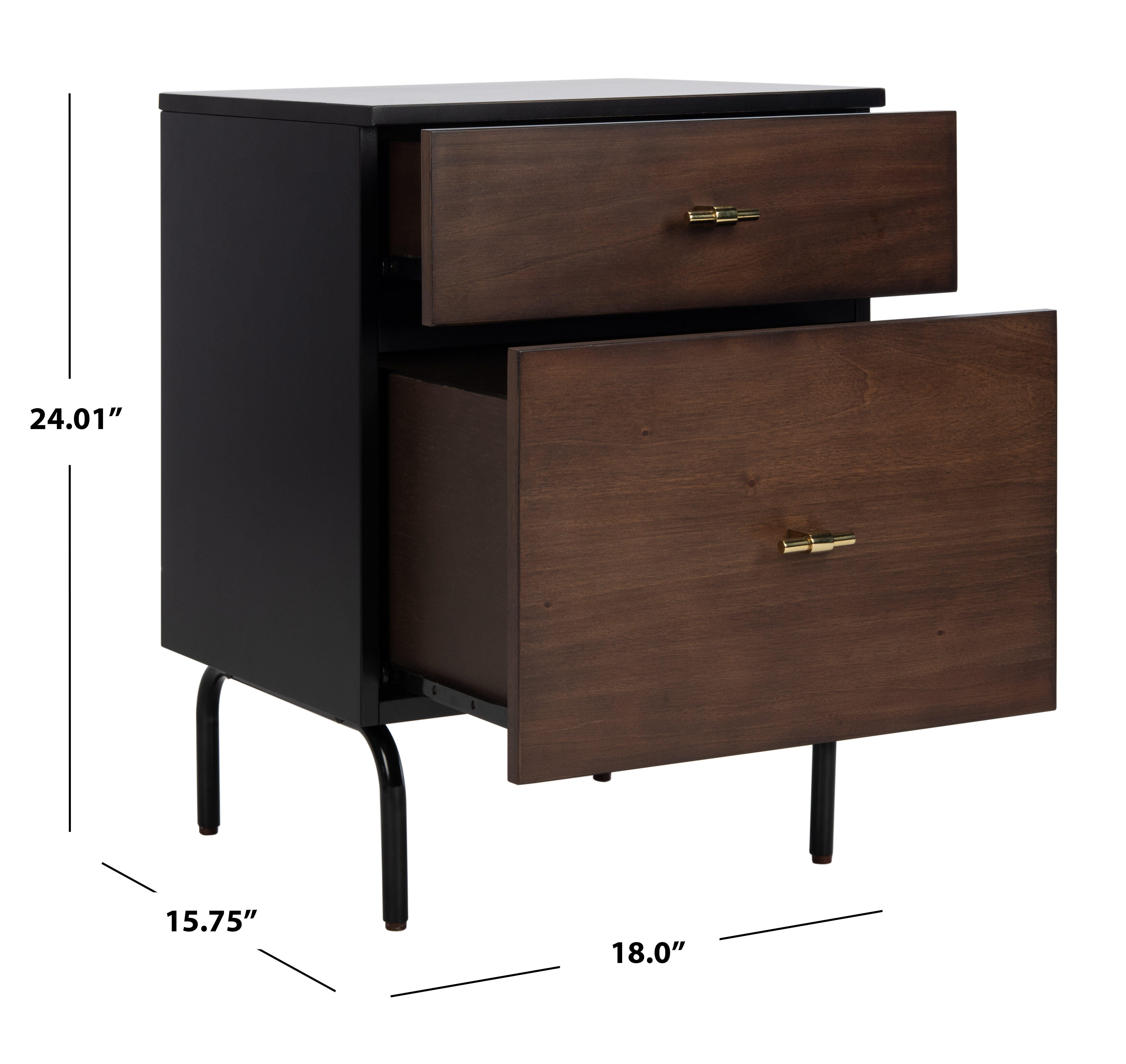 Genevieve 2 Drawer Nightstand, Walnut/Black, large