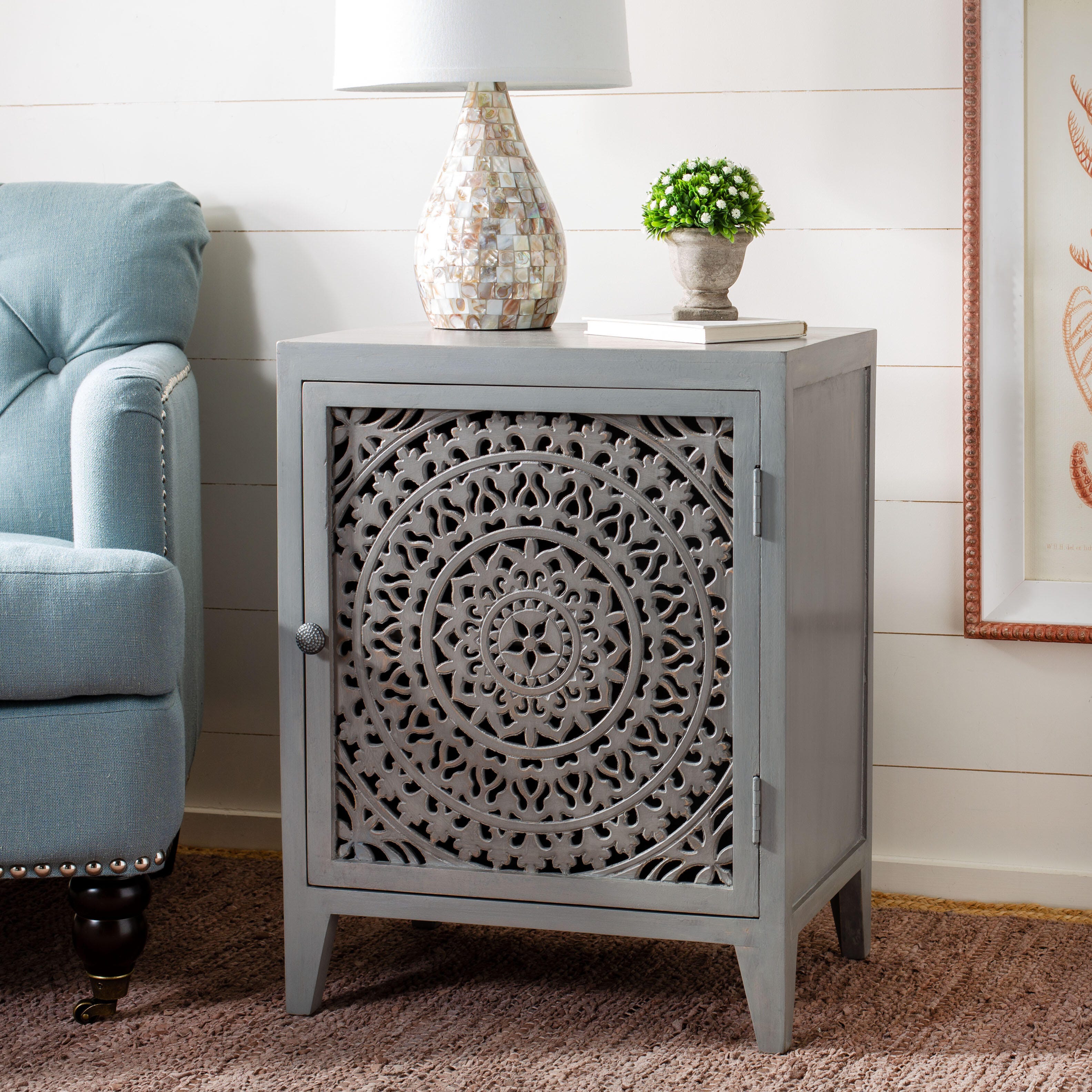 Thea 1 Door Carved Nightstand, , rollover