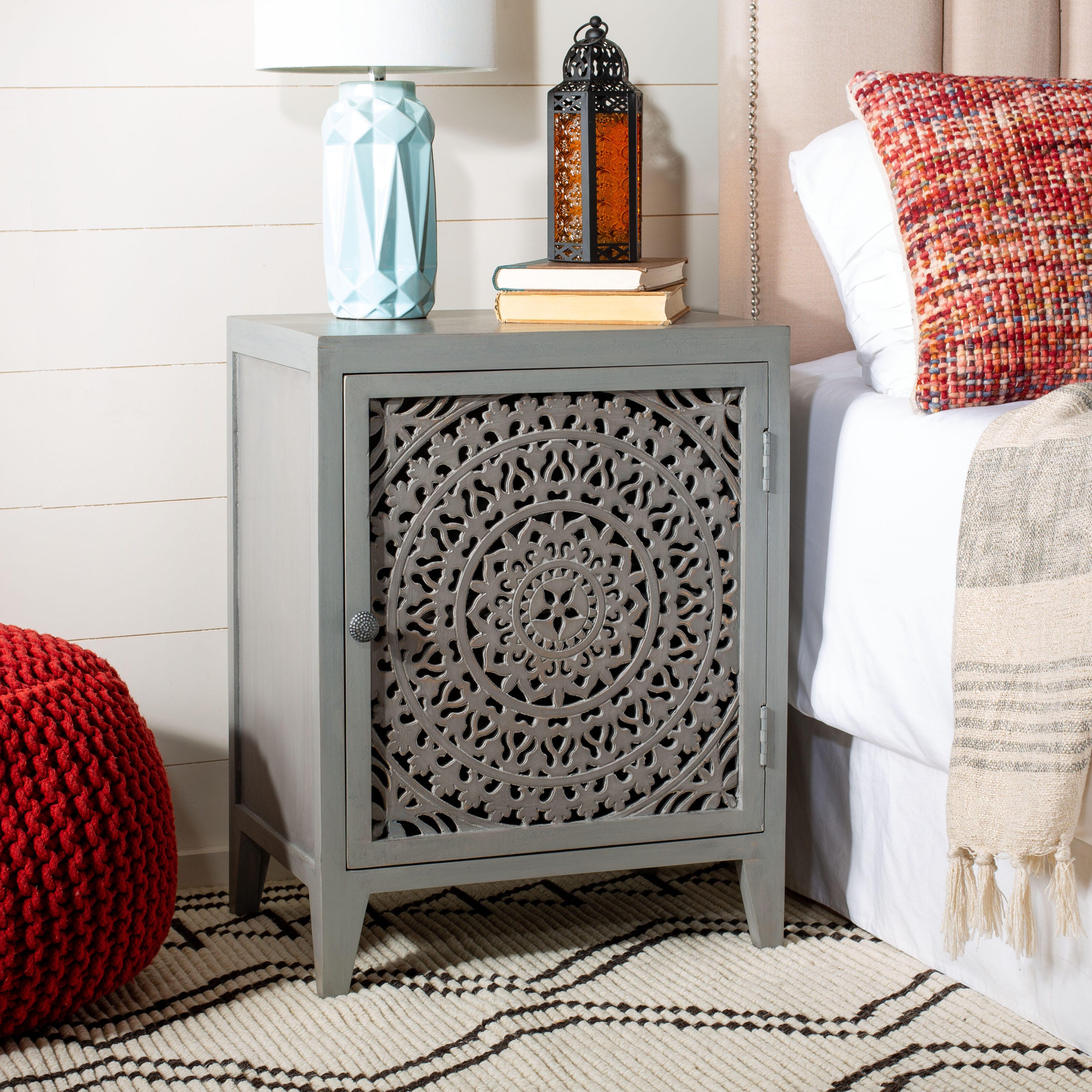 Thea 1 Door Carved Nightstand, , large