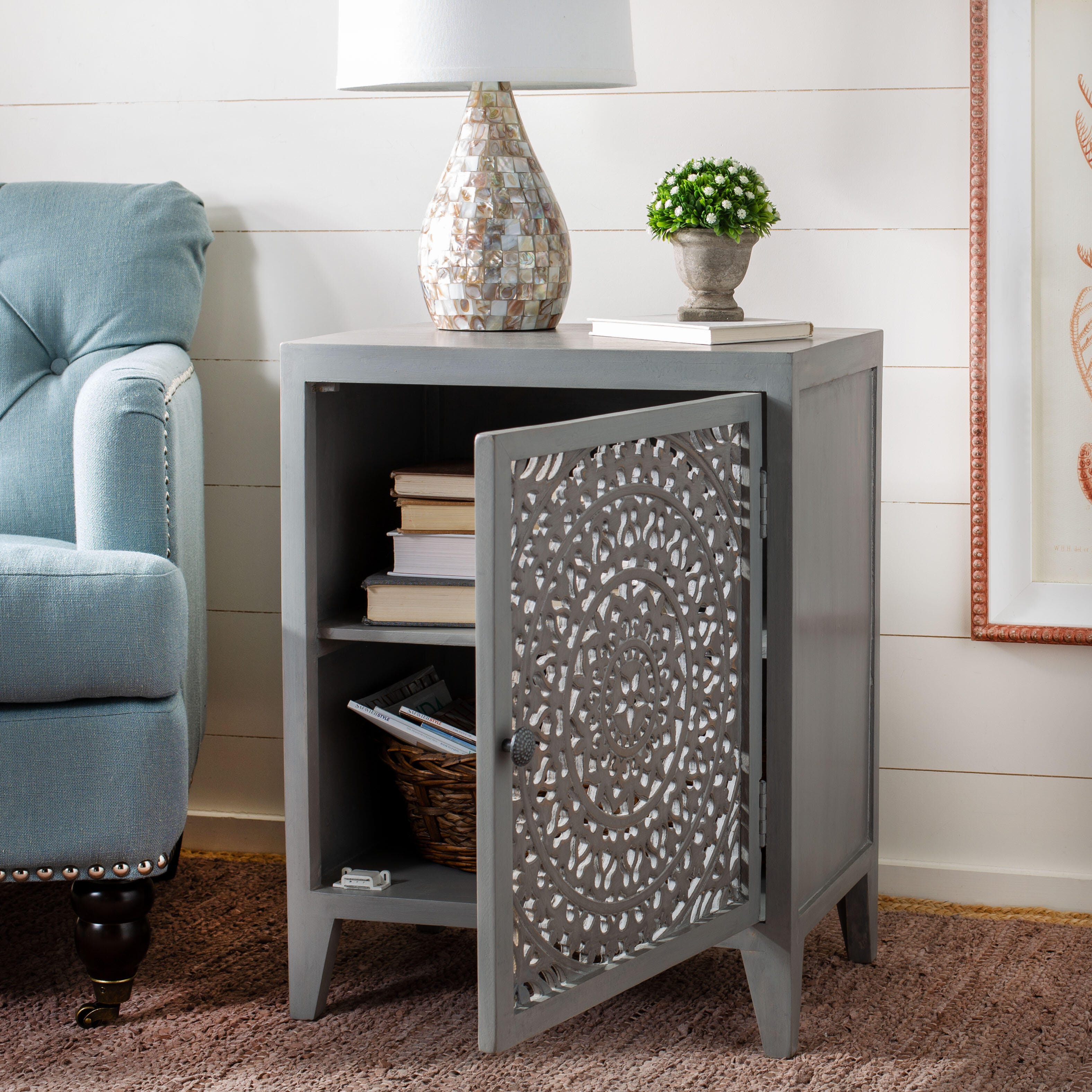 Thea 1 Door Carved Nightstand, , large