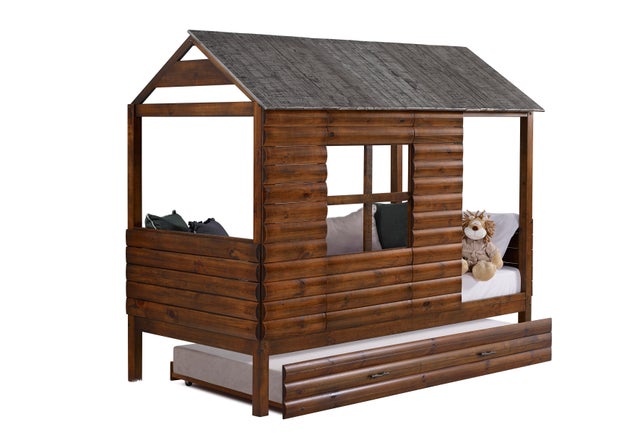 Donco Kids Twin Log Cabin Low Loft with Twin Trundle Bed