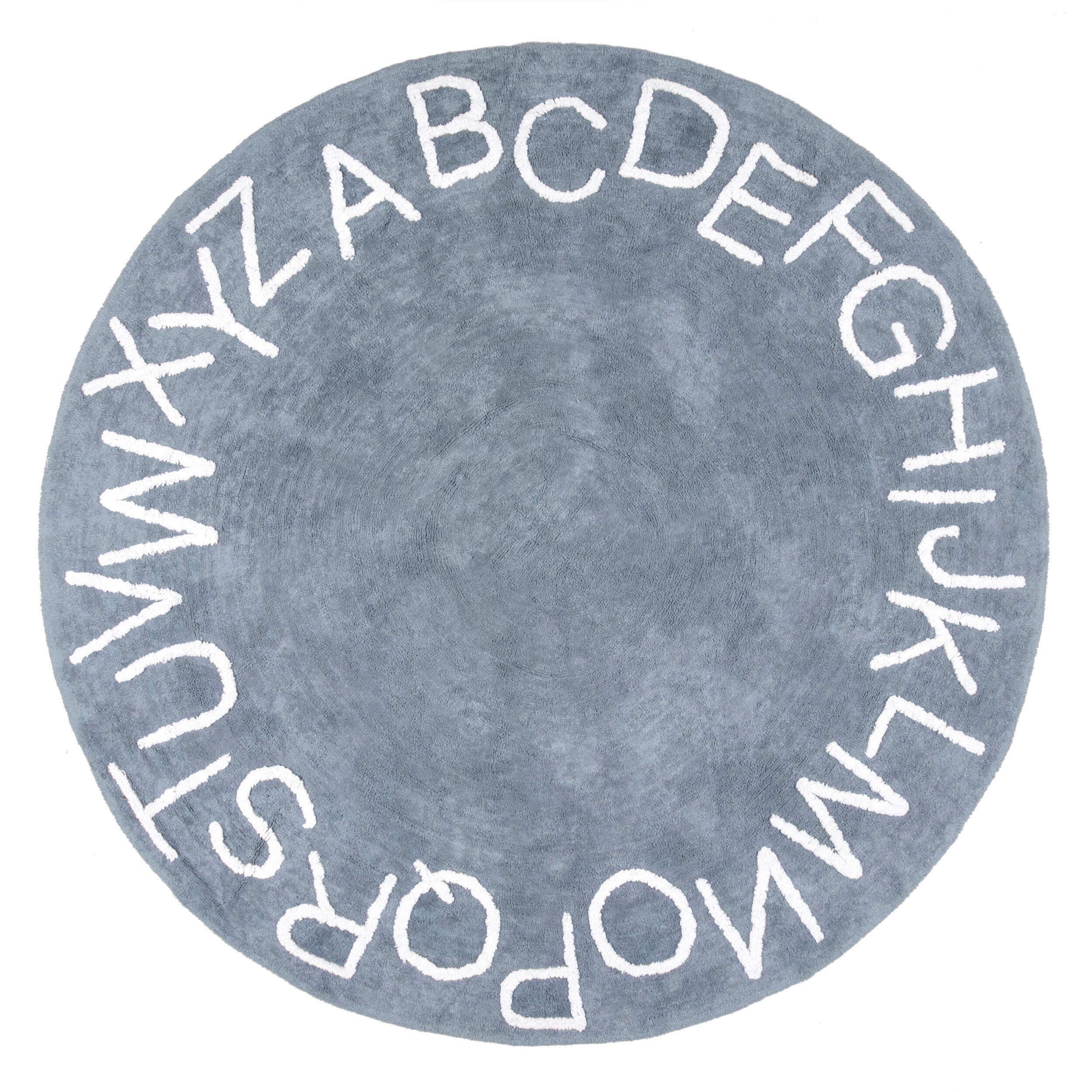 nuLOOM Kids Washable Round Alphabet Rug, Blue, large