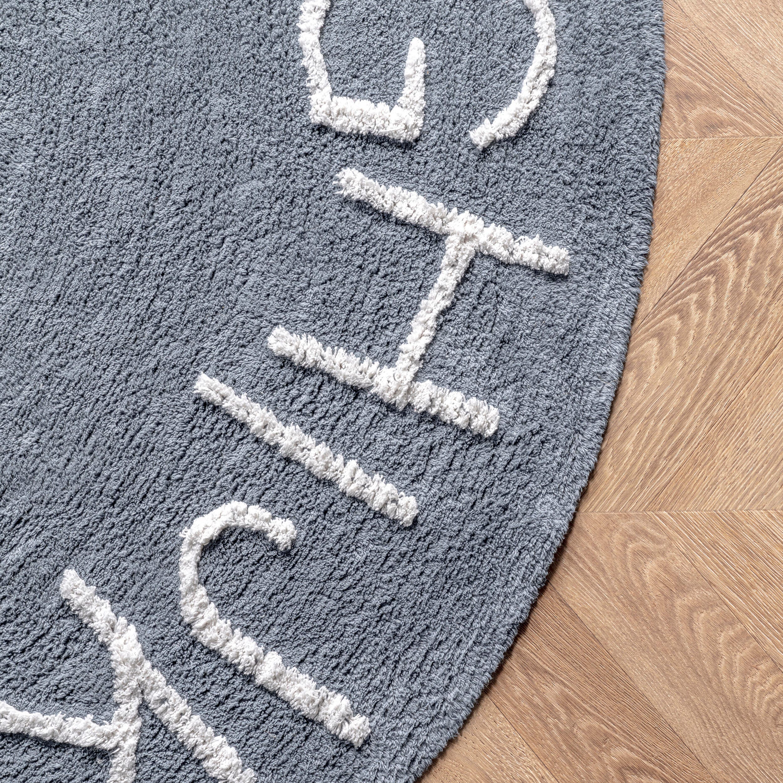 nuLOOM Kids Washable Round Alphabet Rug, Blue, large