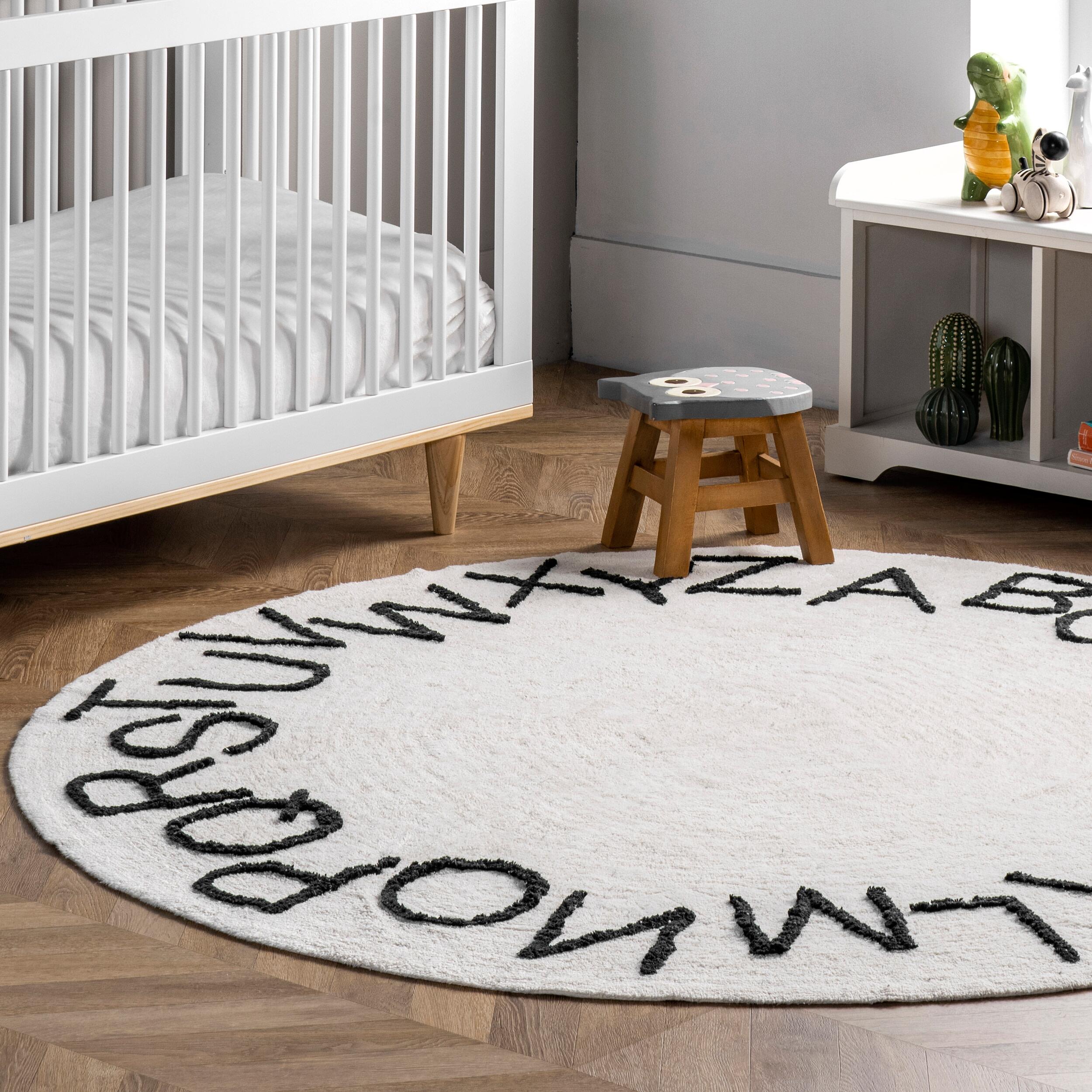 nuLOOM Kids Washable Round Alphabet Rug, Ivory, large