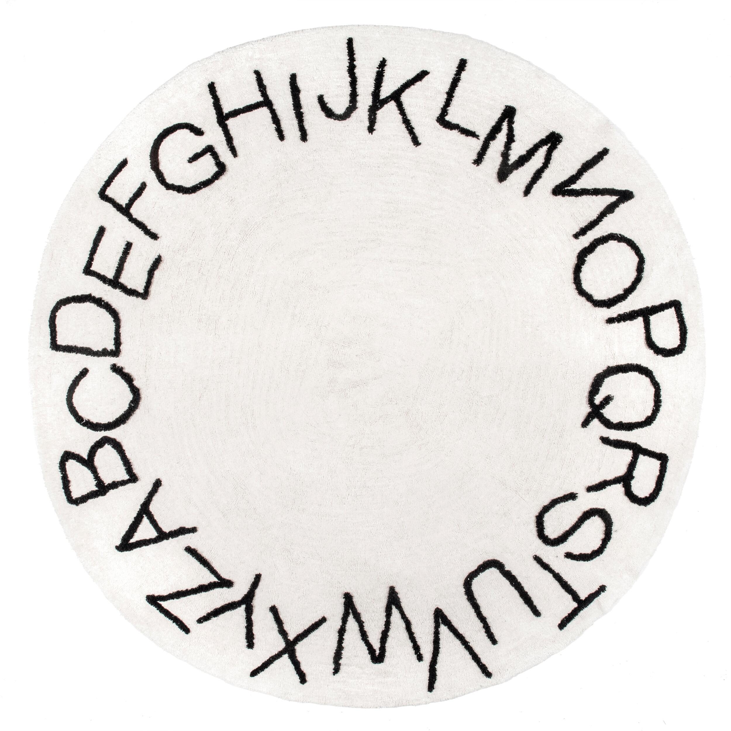 nuLOOM Kids Washable Round Alphabet Rug, Ivory, large