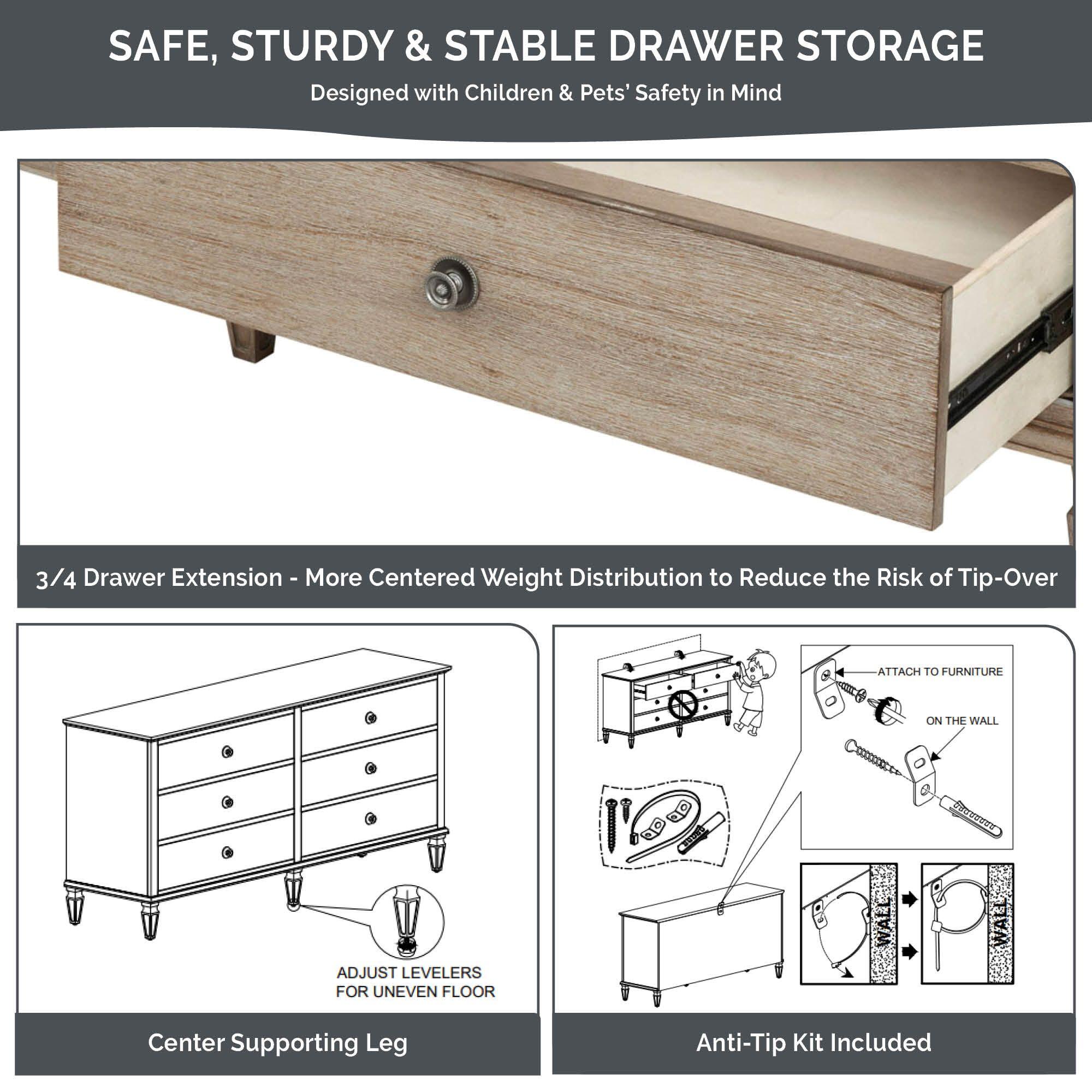 Madison Park Signature Victoria 6 Drawer Dresser, Light Natural, large