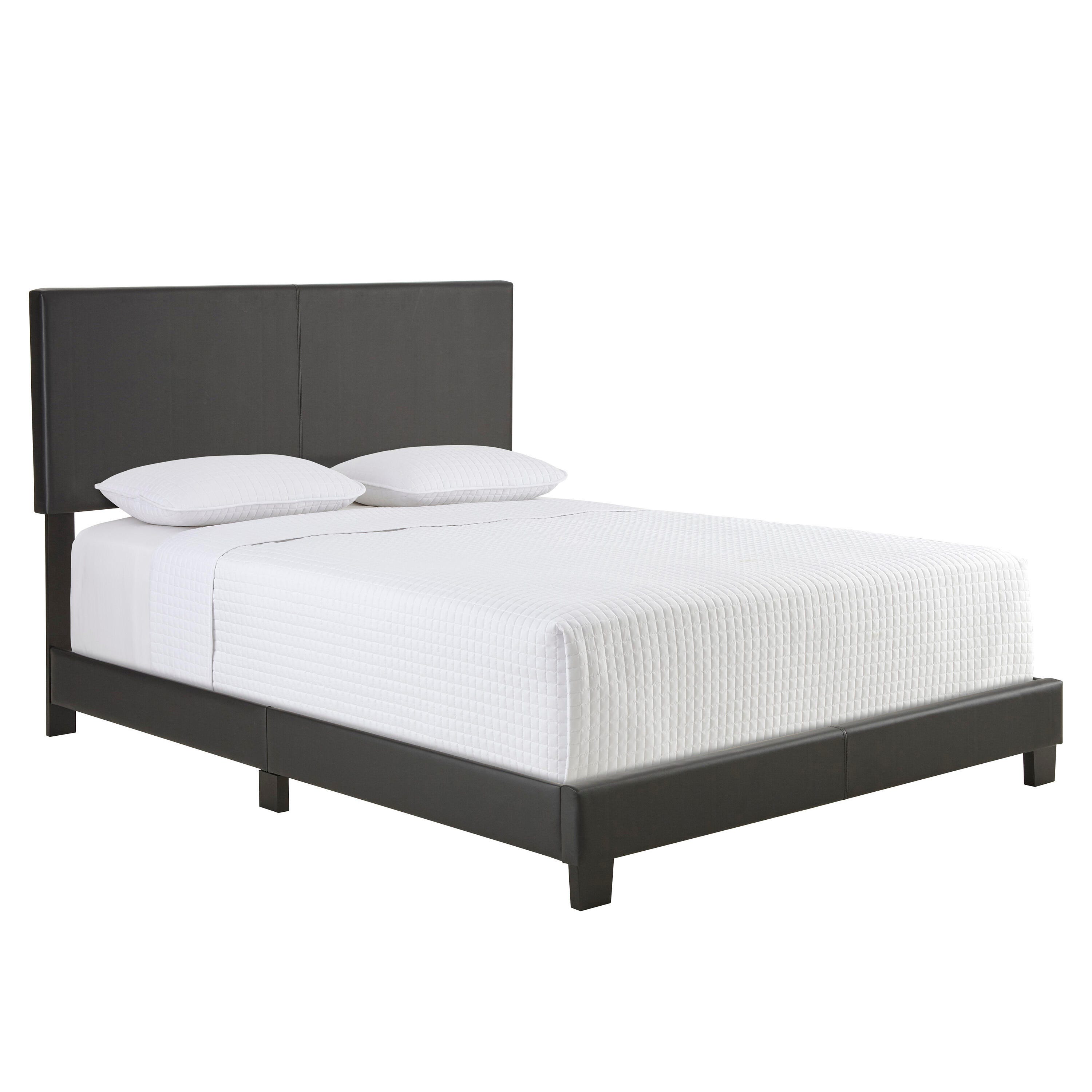 Fiona King Upholstered Faux Leather Platform Bed, Black, large