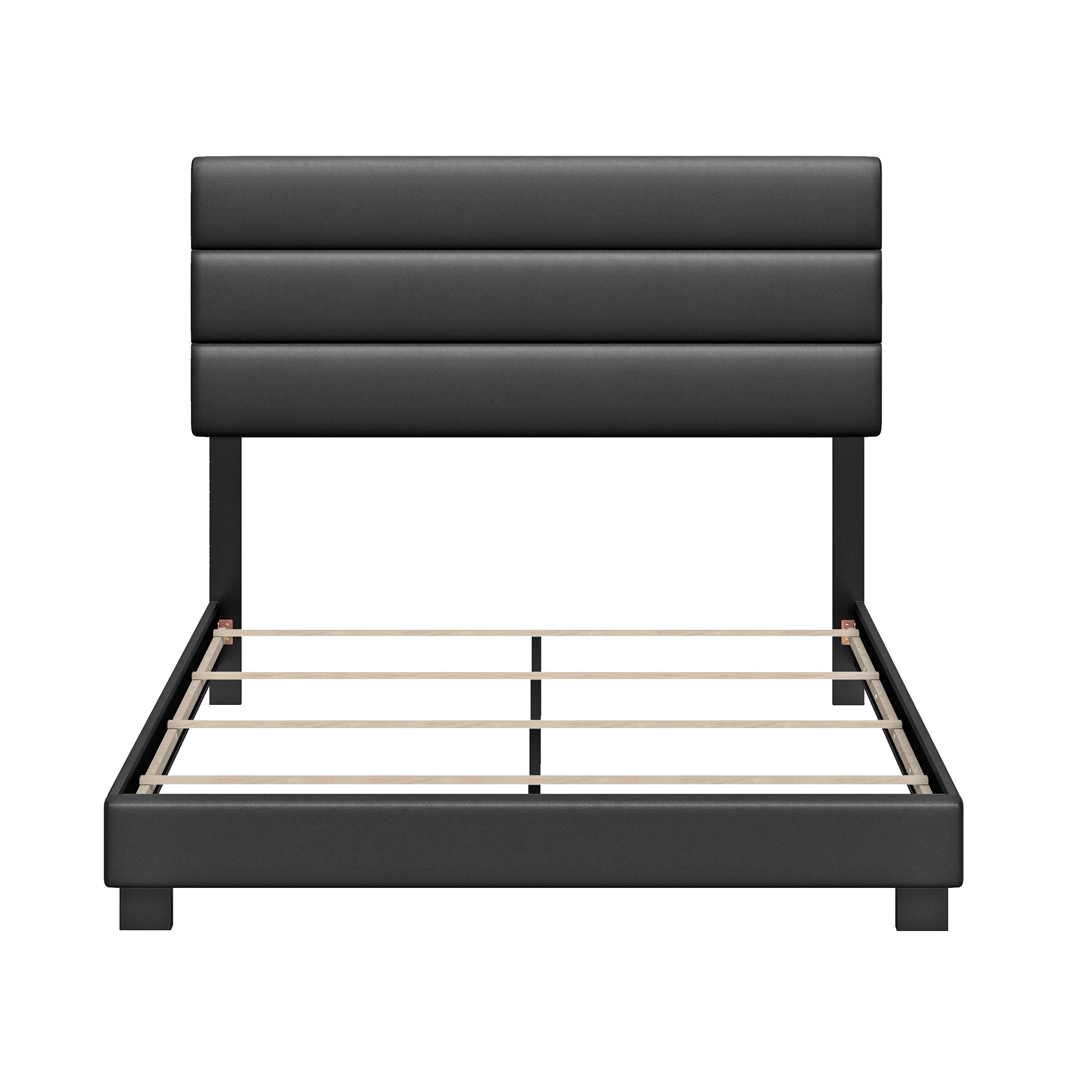 Brayan Queen Upholstered Faux Leather Platform Bed, Black, large