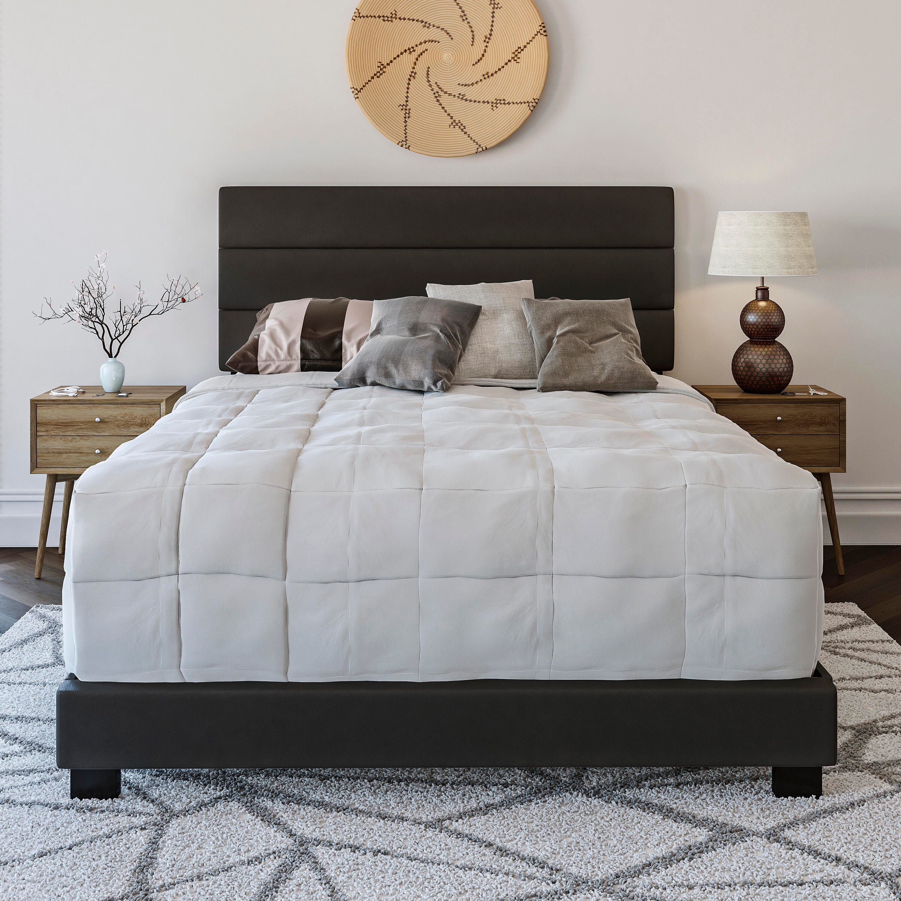 Brayan Queen Upholstered Faux Leather Platform Bed, Black, large
