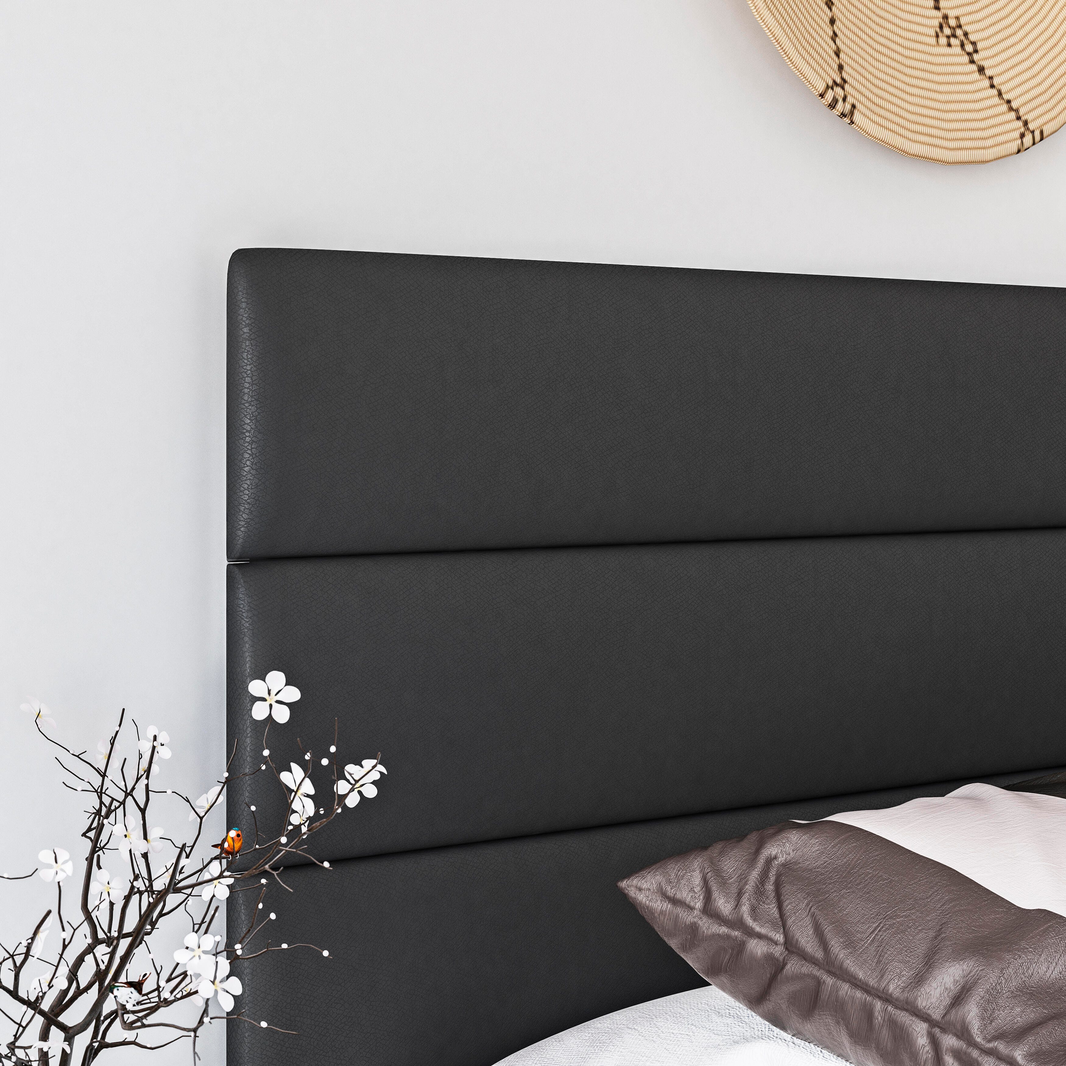 Brayan Queen Upholstered Faux Leather Platform Bed, Black, large