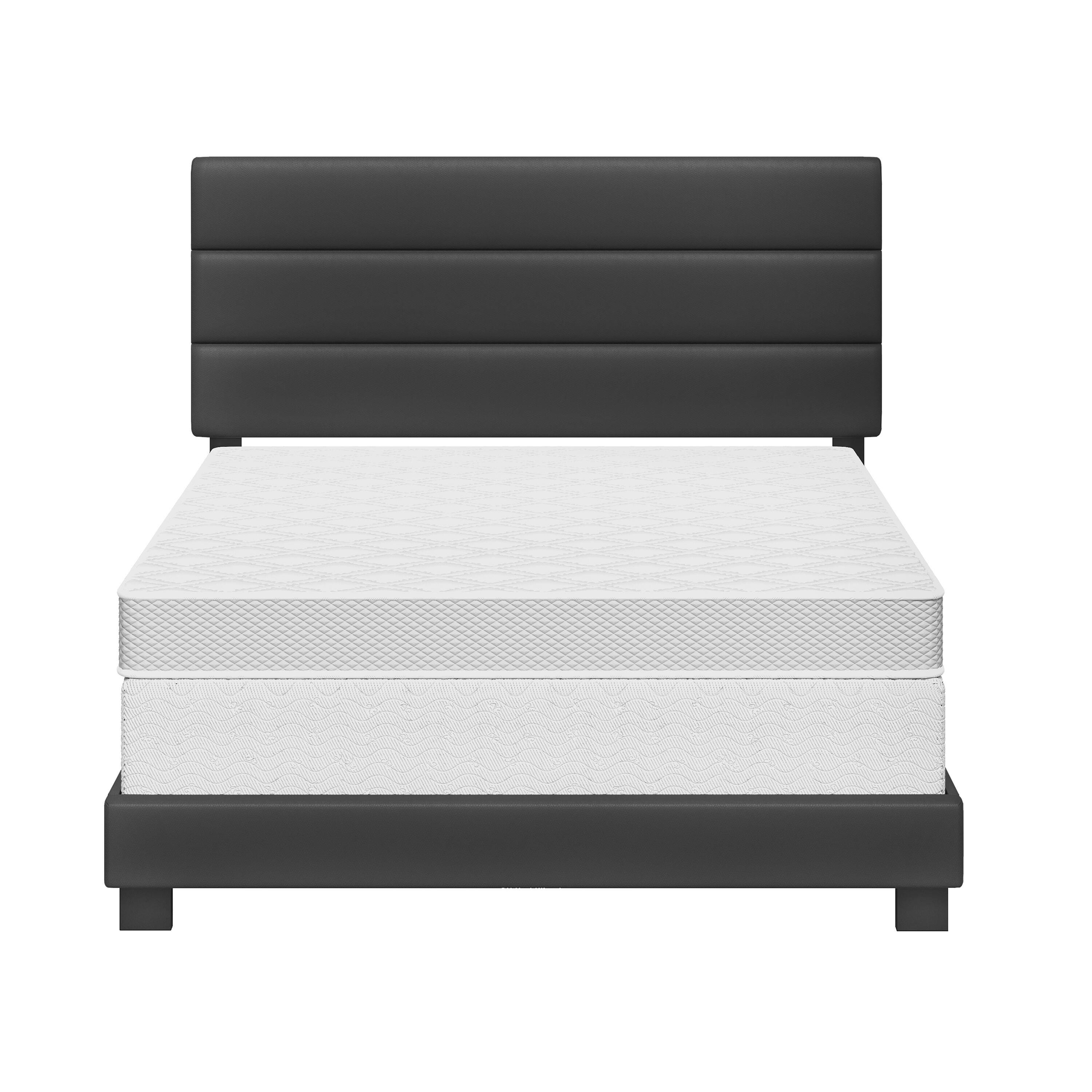 Brayan Queen Upholstered Faux Leather Platform Bed, Black, large