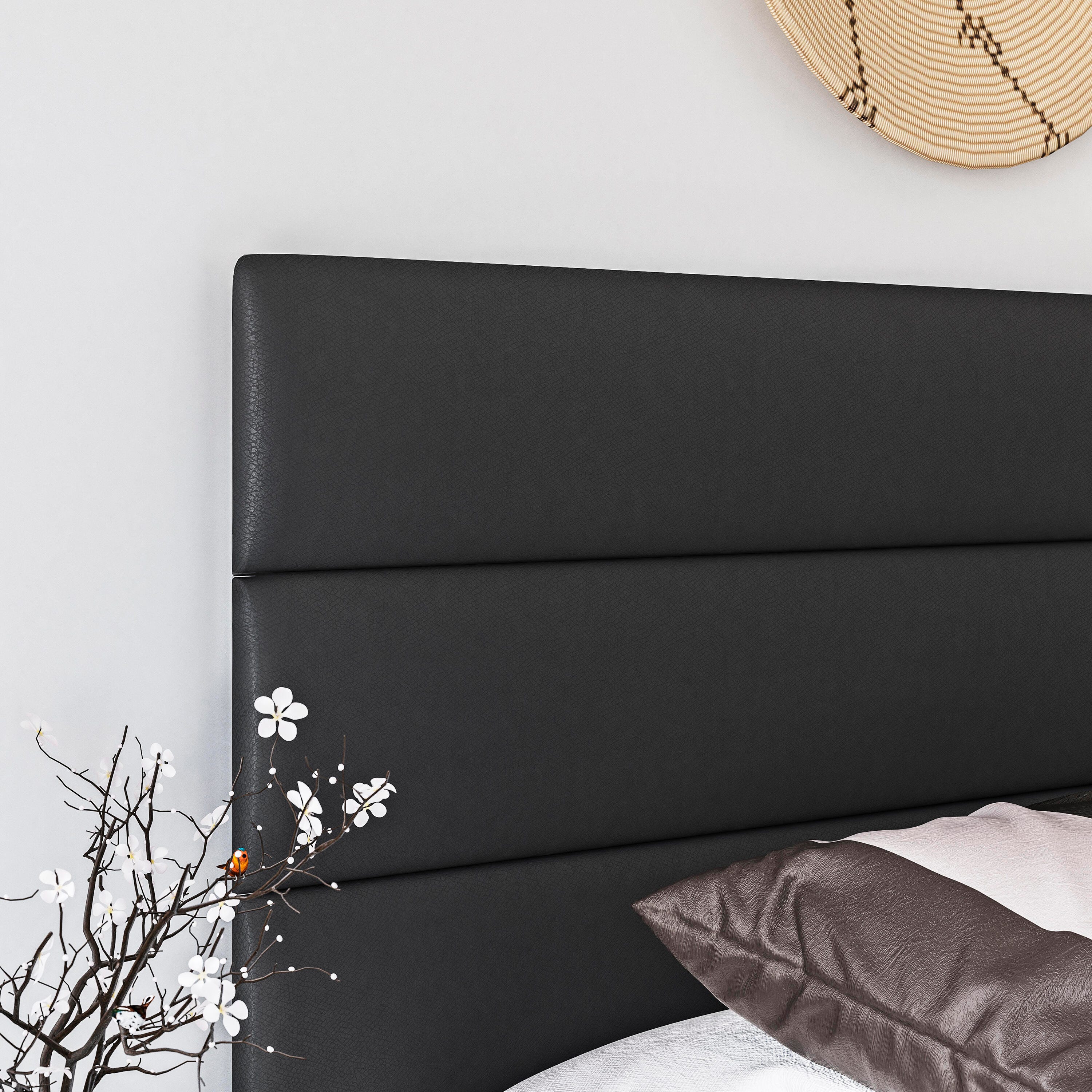Brayan Queen Upholstered Faux Leather Platform Bed, Black, large