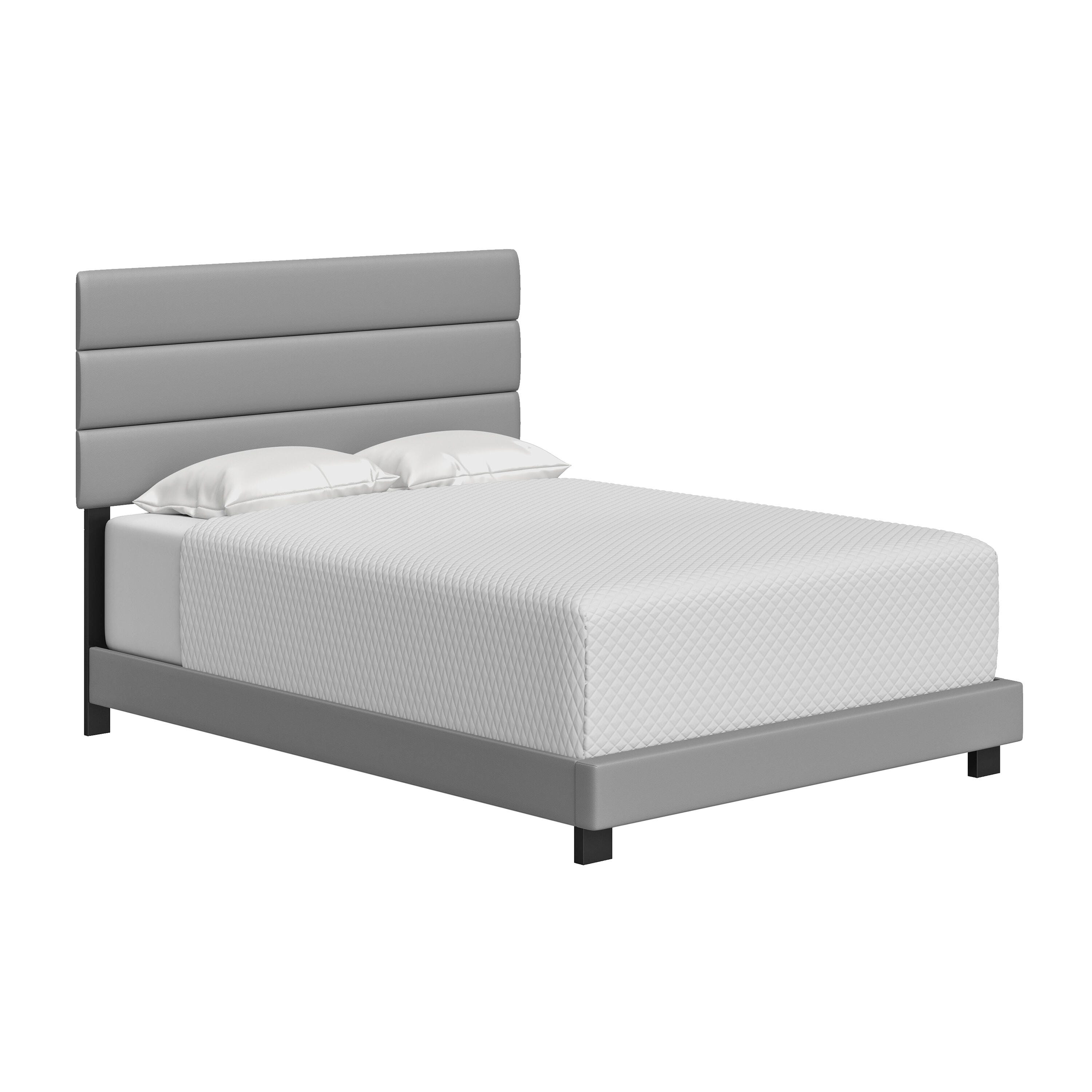 Brayan King Size Upholstered Faux Leather Platform Bed, Gray, large