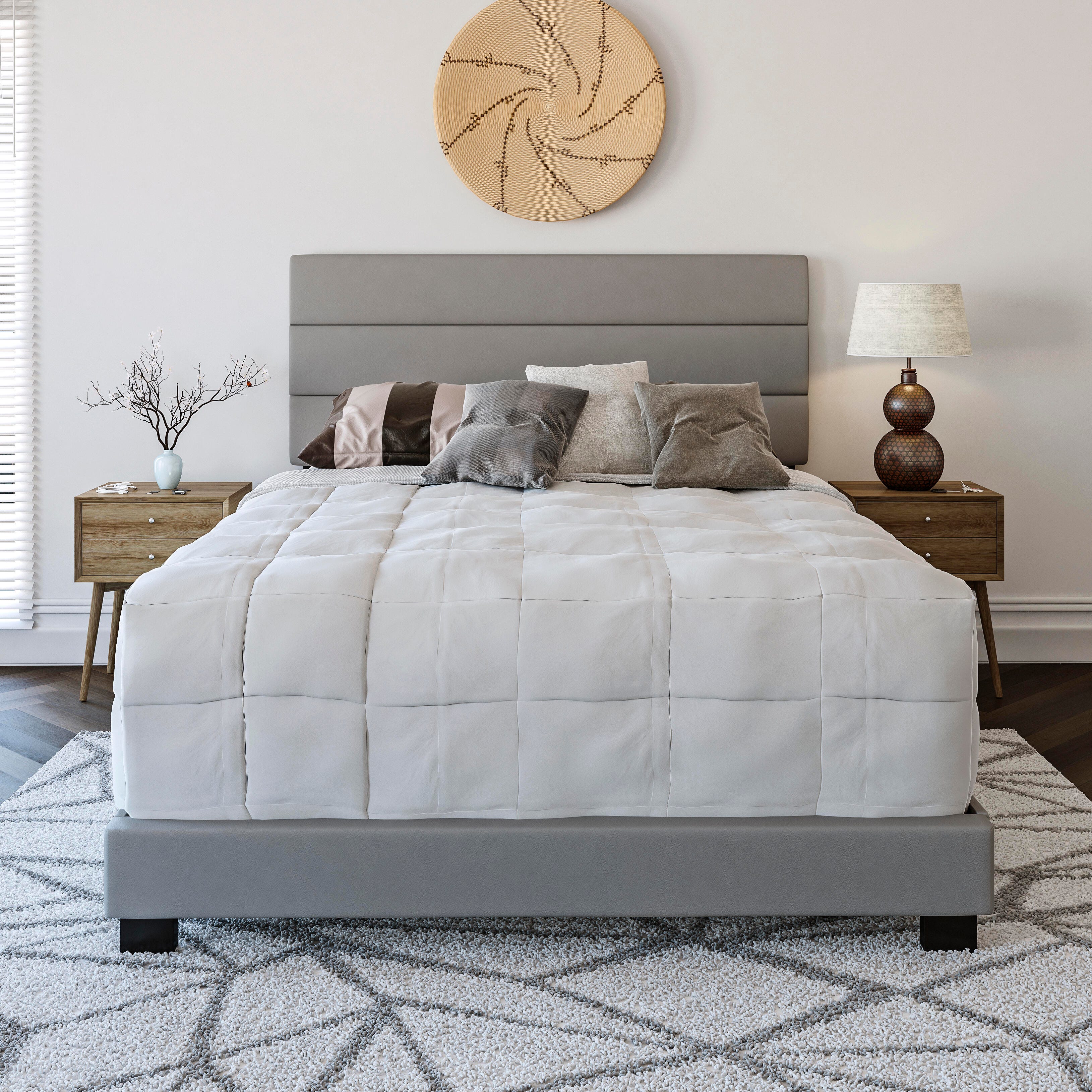 Brayan King Size Upholstered Faux Leather Platform Bed, Gray, large