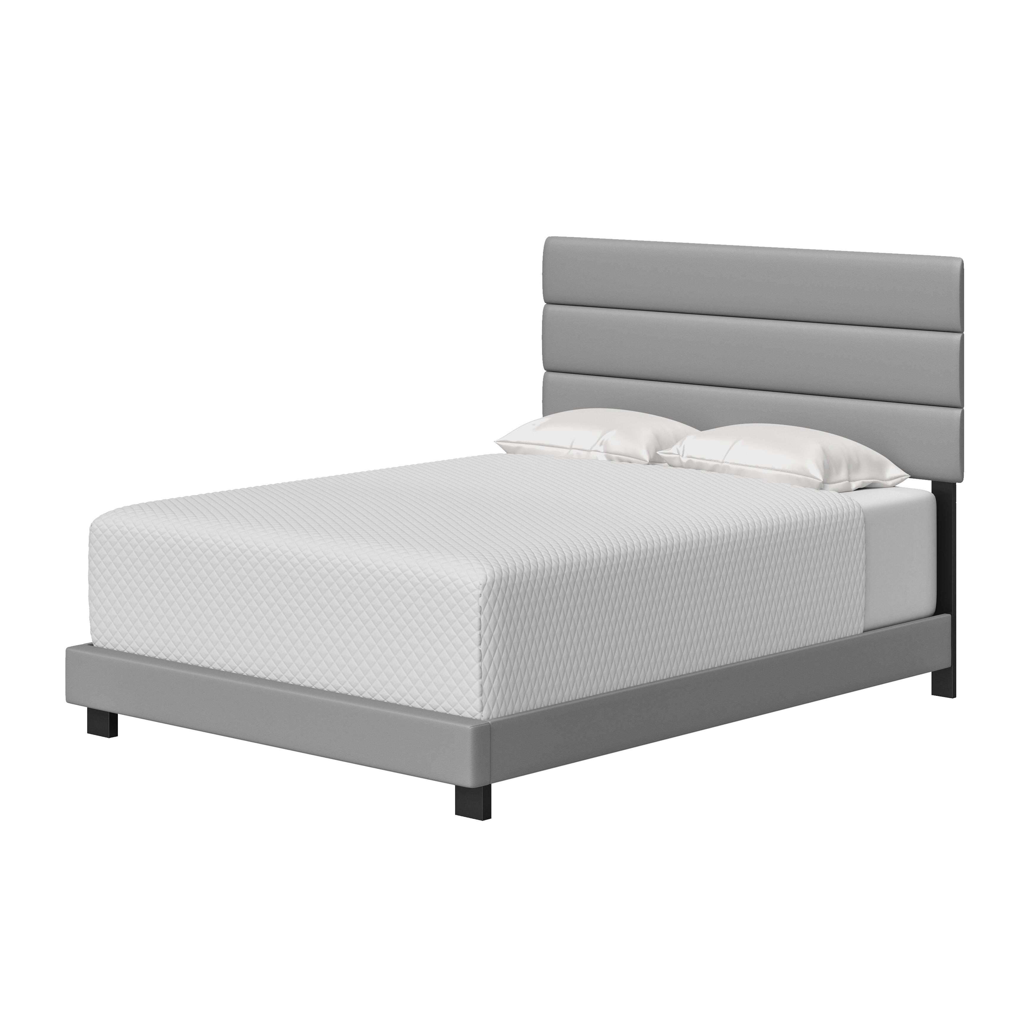 Brayan King Size Upholstered Faux Leather Platform Bed, Gray, large