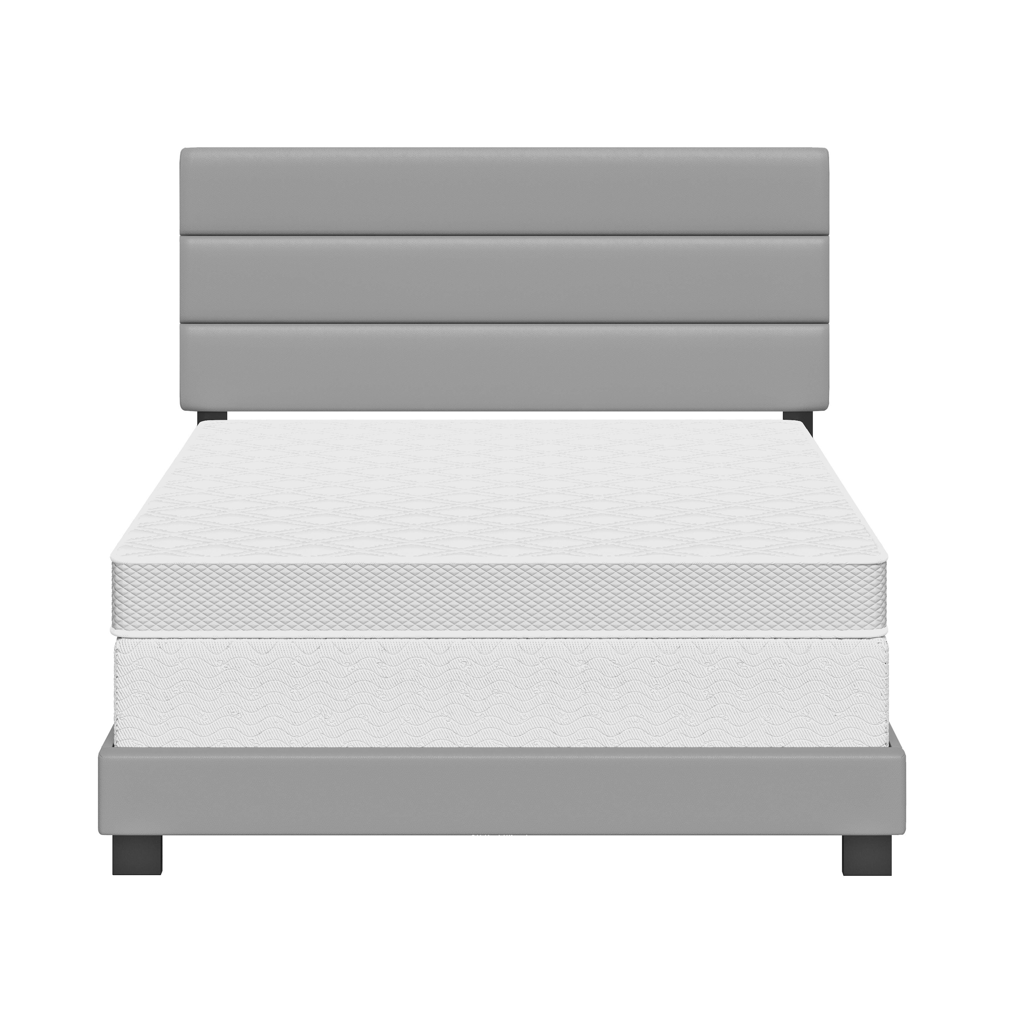 Brayan King Size Upholstered Faux Leather Platform Bed, Gray, large