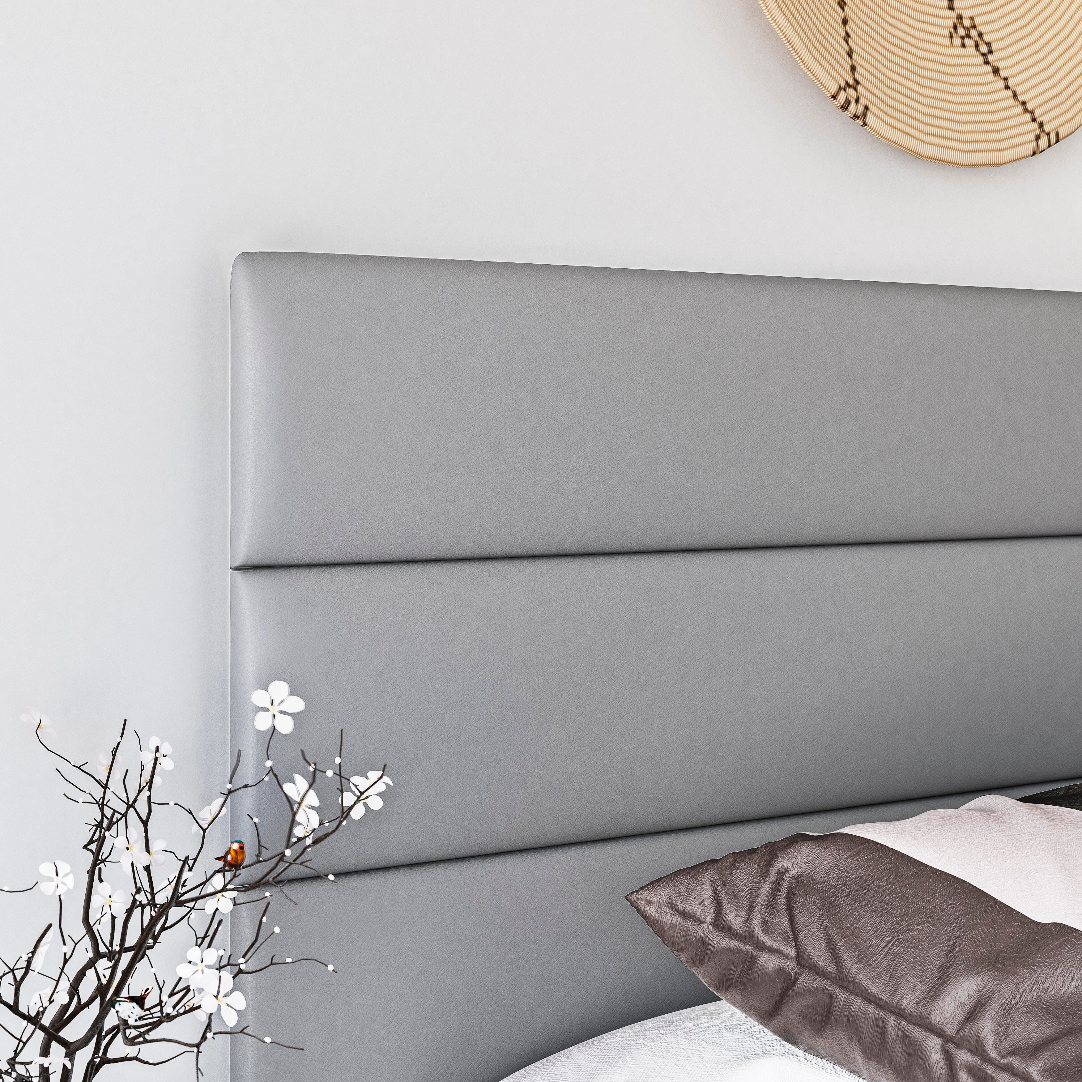 Brayan King Size Upholstered Faux Leather Platform Bed, Gray, large