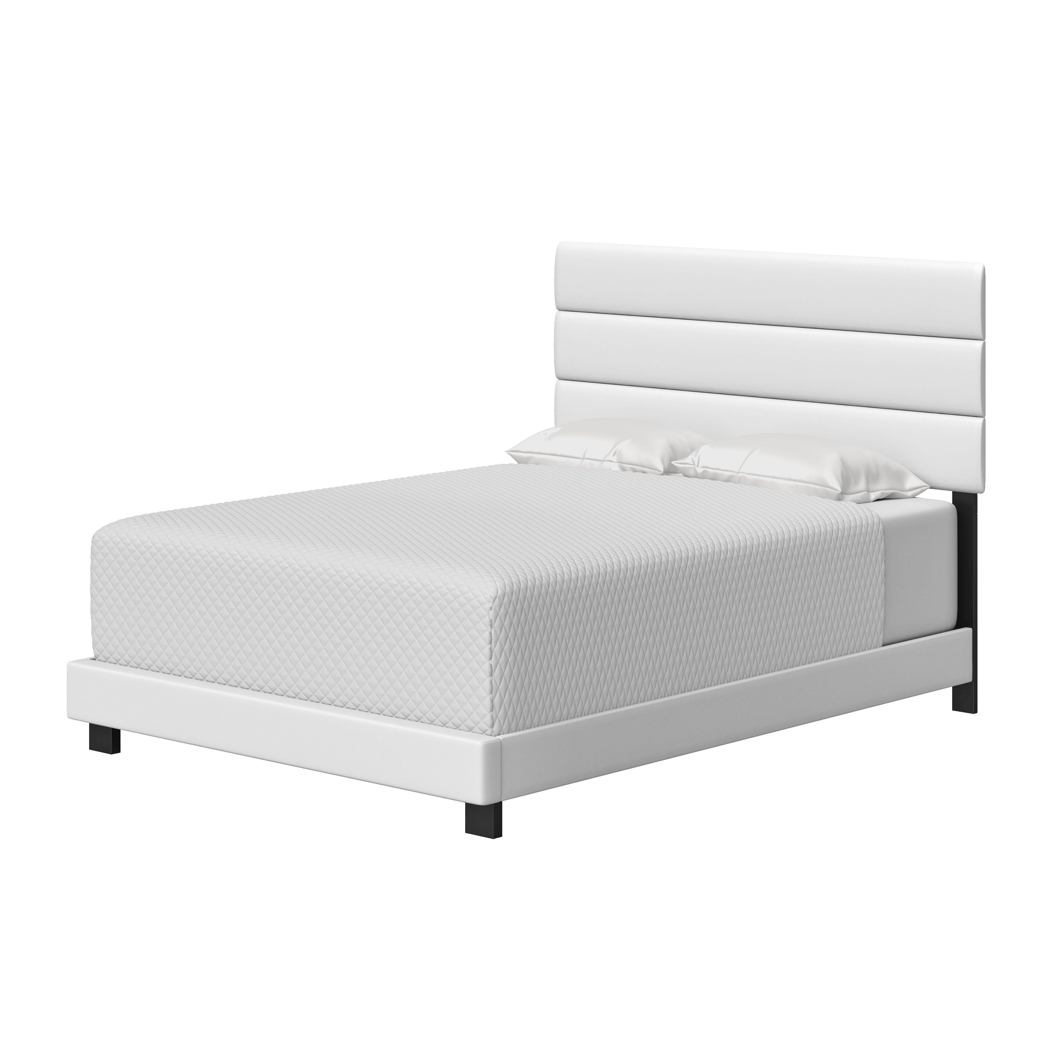 Brayan King Upholstered Faux Leather Platform Bed, White, large