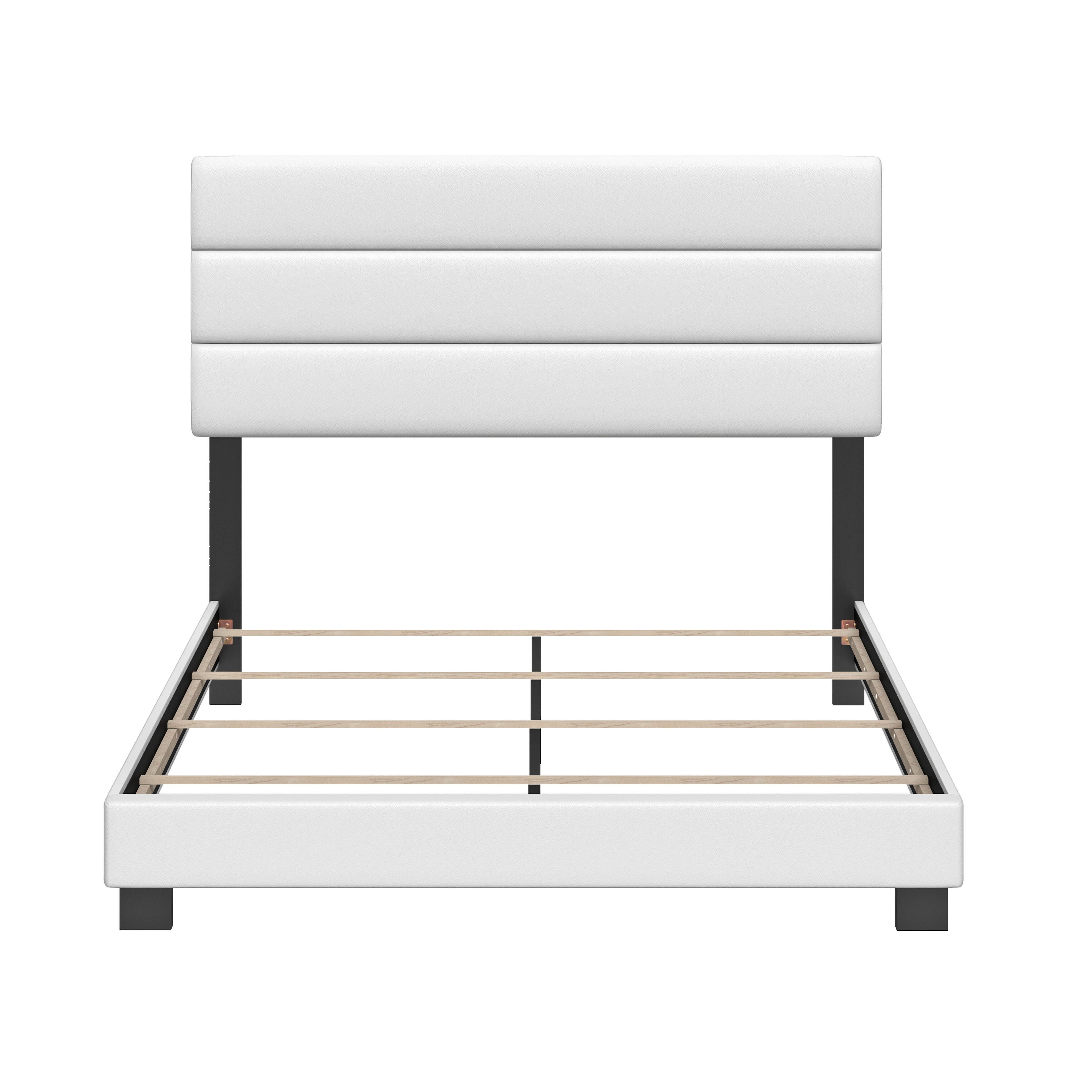 Brayan King Upholstered Faux Leather Platform Bed, White, large