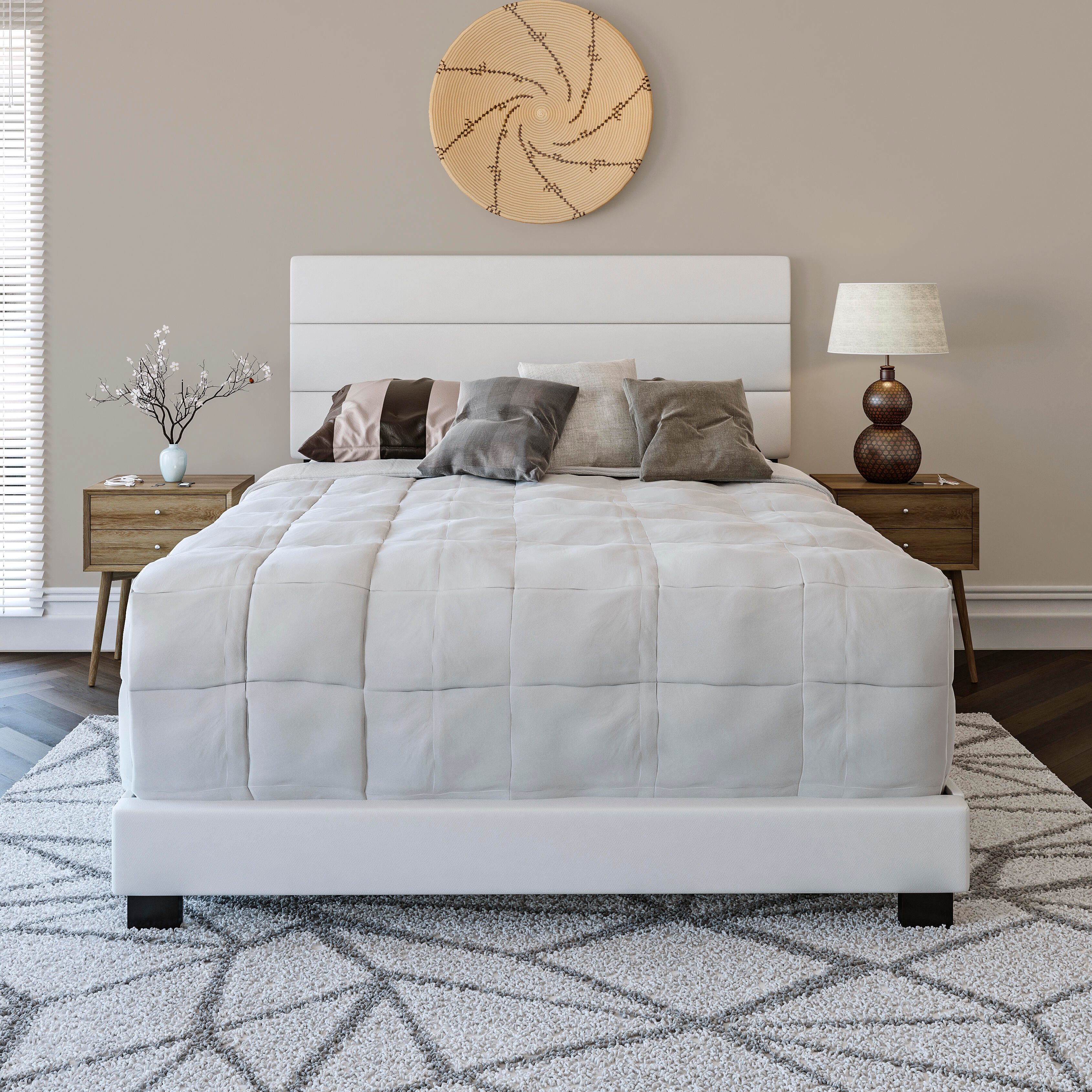 Brayan King Upholstered Faux Leather Platform Bed, White, large